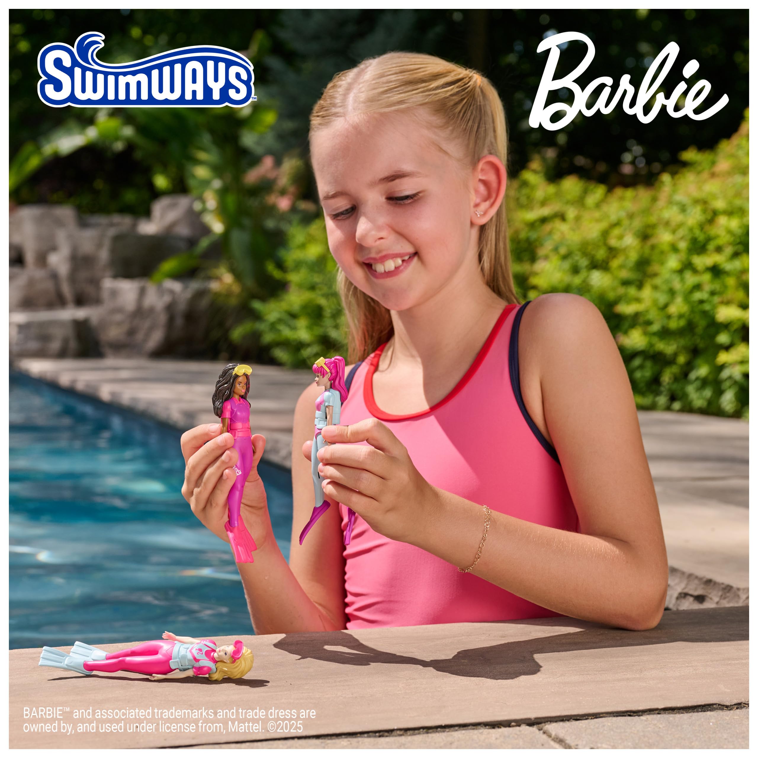 SwimWays Barbie - Confezione da 3 personaggi subacquei, accessori per piscina e giocattoli da piscina per bambini, forniture per feste in piscina e giocattoli acquatici per bambini dai 5 anni in su