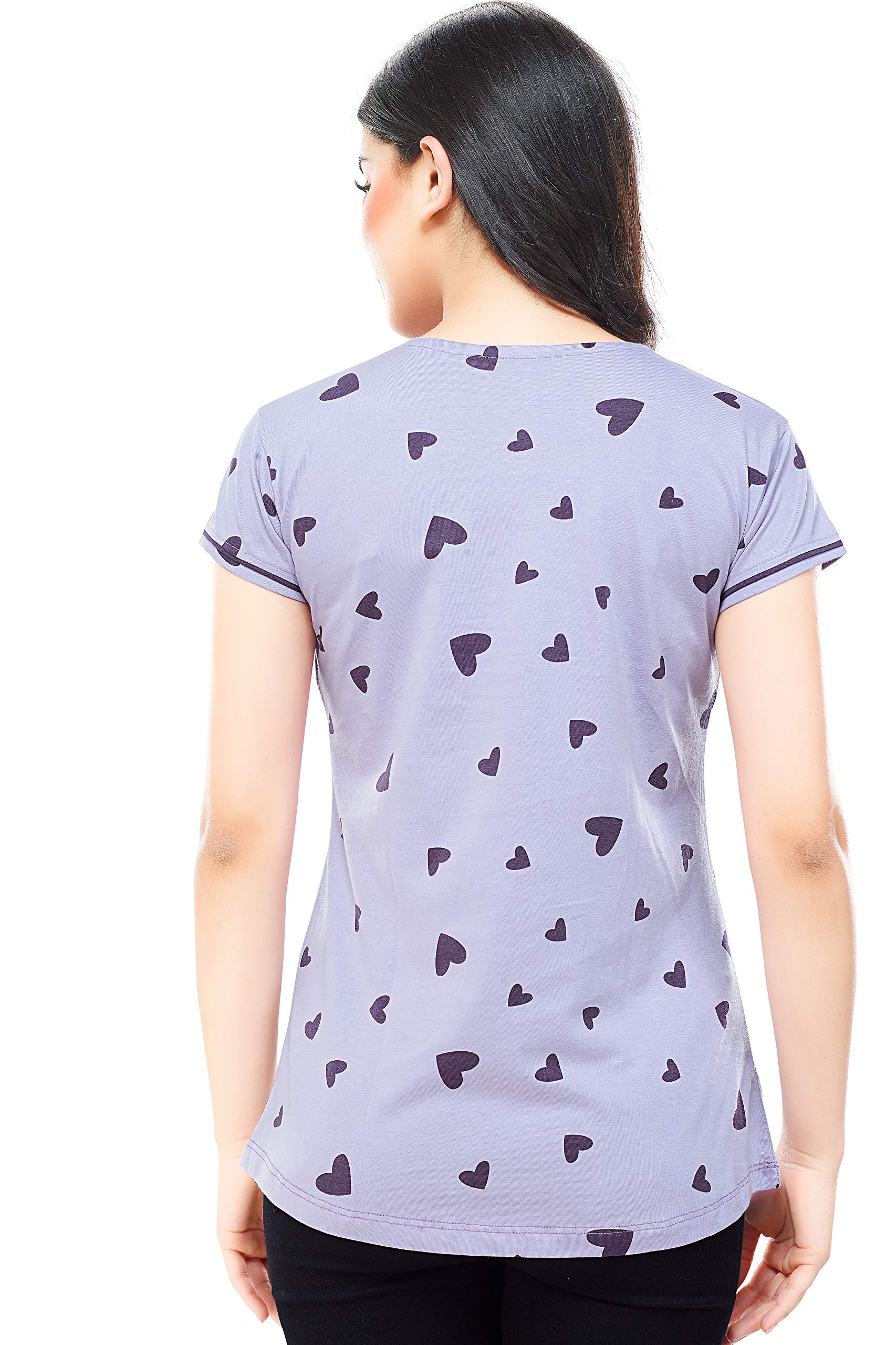 ZEYO Women's Regular Fit Cotton Maternity Heart Printed Violet Feeding Top 5345 XL 1