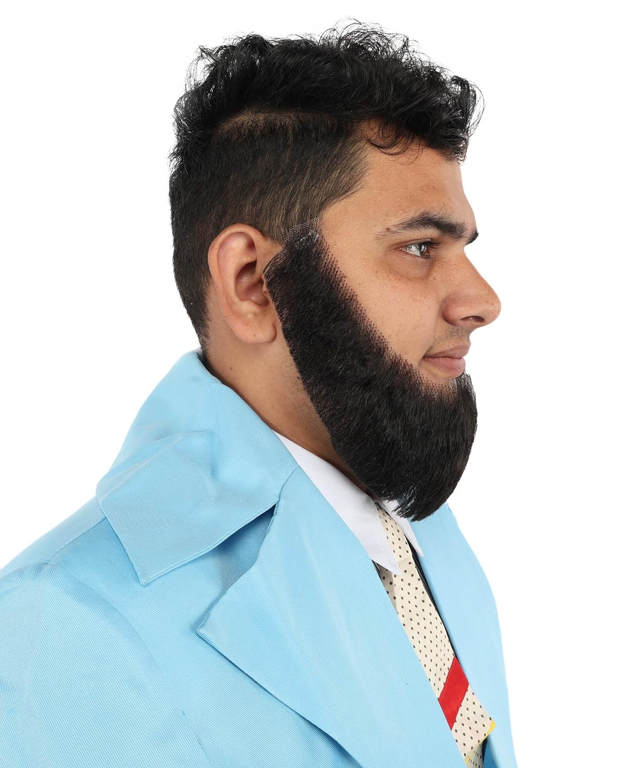 Men’s Full Chin Curtain Beard – Natural Self Adhesive Real Human Hair – Facial Realistic Costume Hairpiece for Cosplay - Black