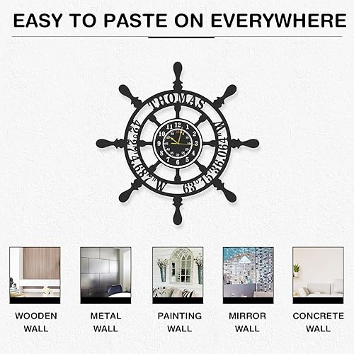 Miniatura 5 de Reloj de pared náutico personalizado, nombre personalizado y coordenadas, relojes de pared decorativos, silencioso, funciona con pilas, reloj de