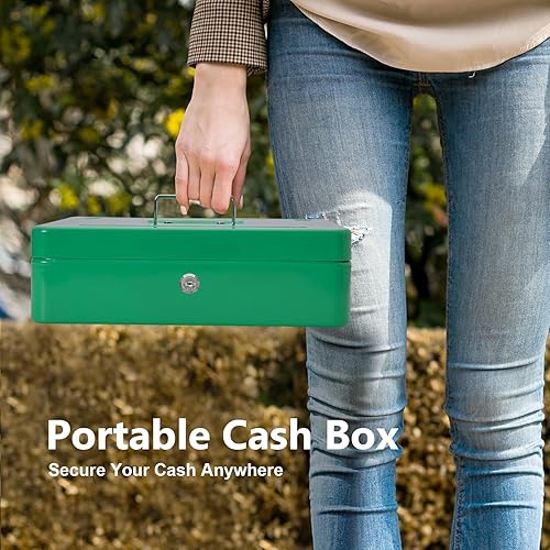 Miniatura 2 de Caja de efectivo con cerradura y 2 llaves, caja de dinero de metal con bandeja para efectivo, caja fuerte con cerradura, 4 ranuras para billetes5