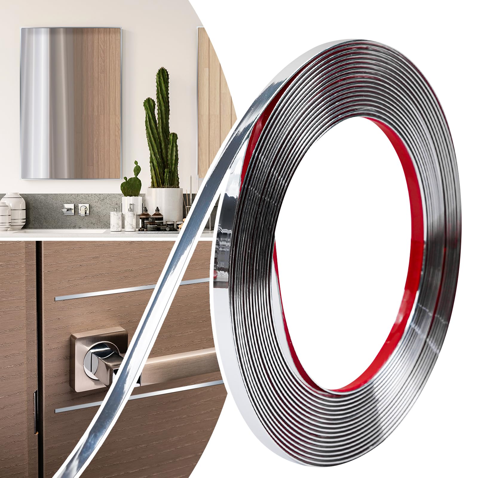 JSIWOTH 6 m lange Zierleiste zum Abziehen und Aufkleben, silberfarben, wasserfest, für Wände, Kanten, Fensterrahmen, Fliesenrückwand, flexible und selbstklebende Zierleiste