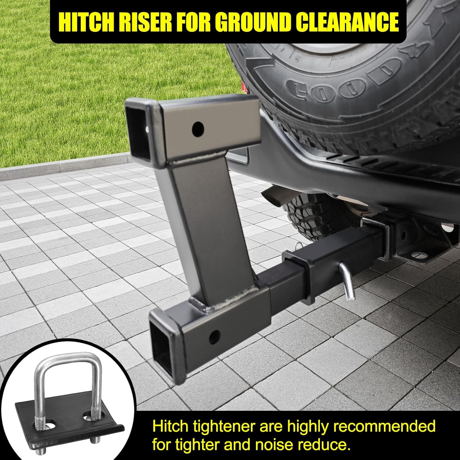 KAIRAY Double Hitch Receiver, 2 inch Trailer Dual Hitch Extension Riser, Hitch Adapter Fits for 2 inch Receiver Extender to 10 inch Max Length, 10 Inch Riser/Drop