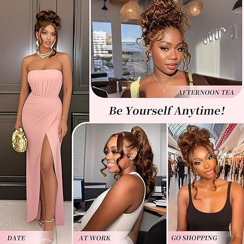 Miniatura 6 de Beluck Peluca de cabello humano con encaje frontal 360 con cordón oculto, densidad 180, color marrón chocolate, peluca frontal ondulada de cabello