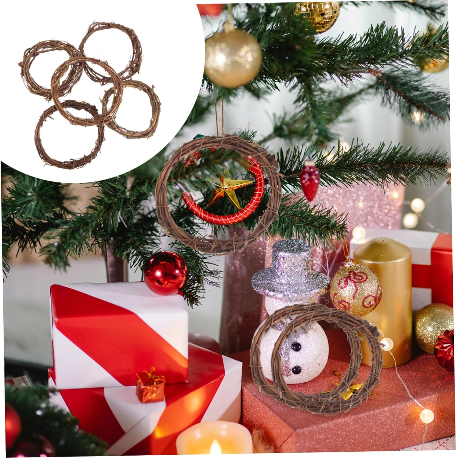 10pcs Rattan Wreath Frames Garland Hoop Brown Round Xmas