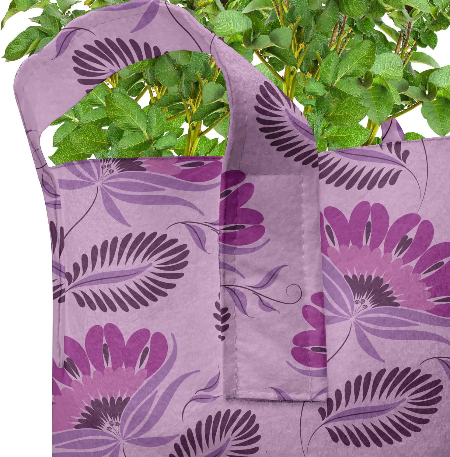 Ambesonne Purple Grow Bags 5-Pack, Nature Inspired Flora, Heavyduty Fabric Pots with Handles for Plants, 5 Gallon, Purple Lilac Dark Purple