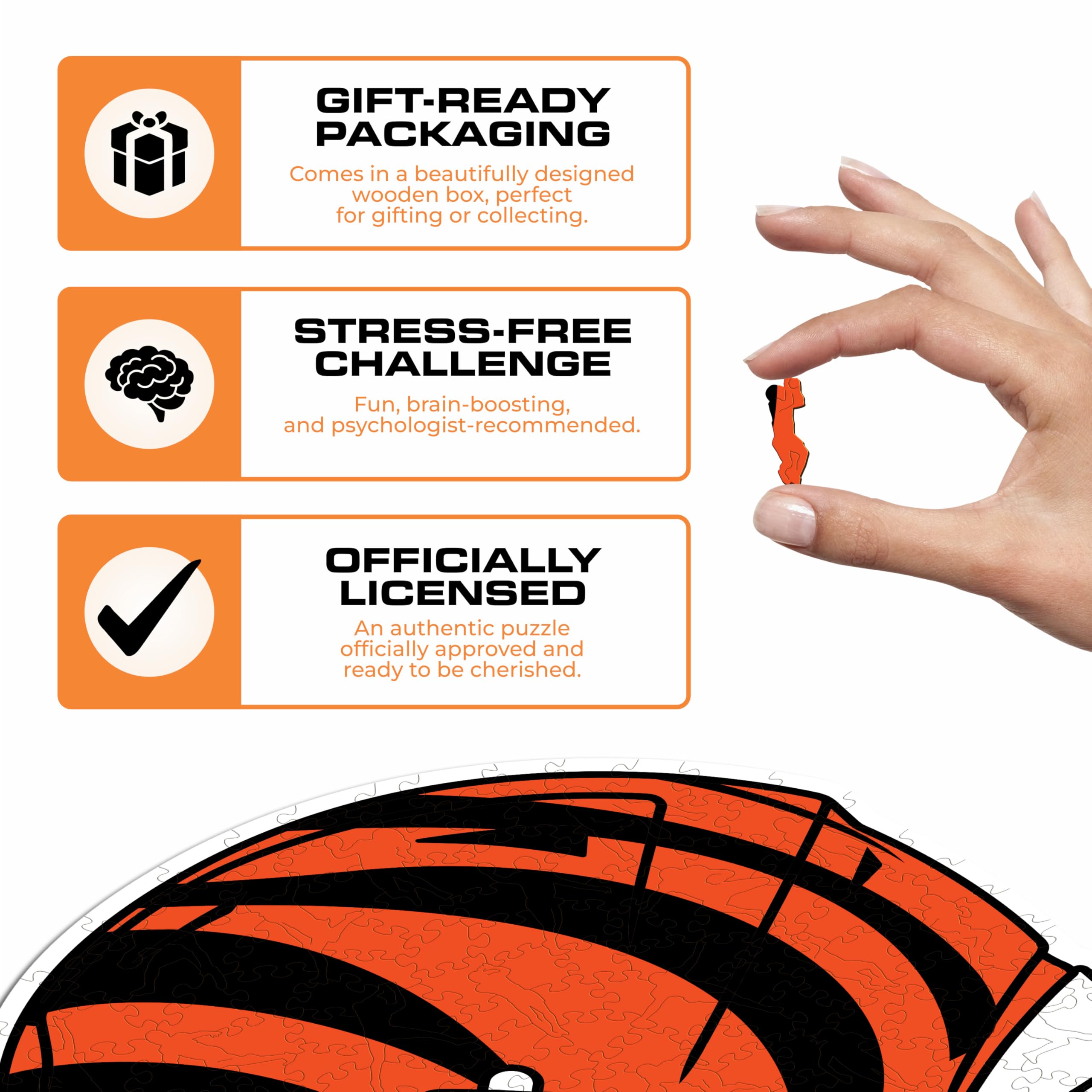 Iconic Puzzles -Oficjalnie licencjonowane 100% zrównoważone drewniane puzzle, Cincinnati Bengals Color, M, 270 sztuk