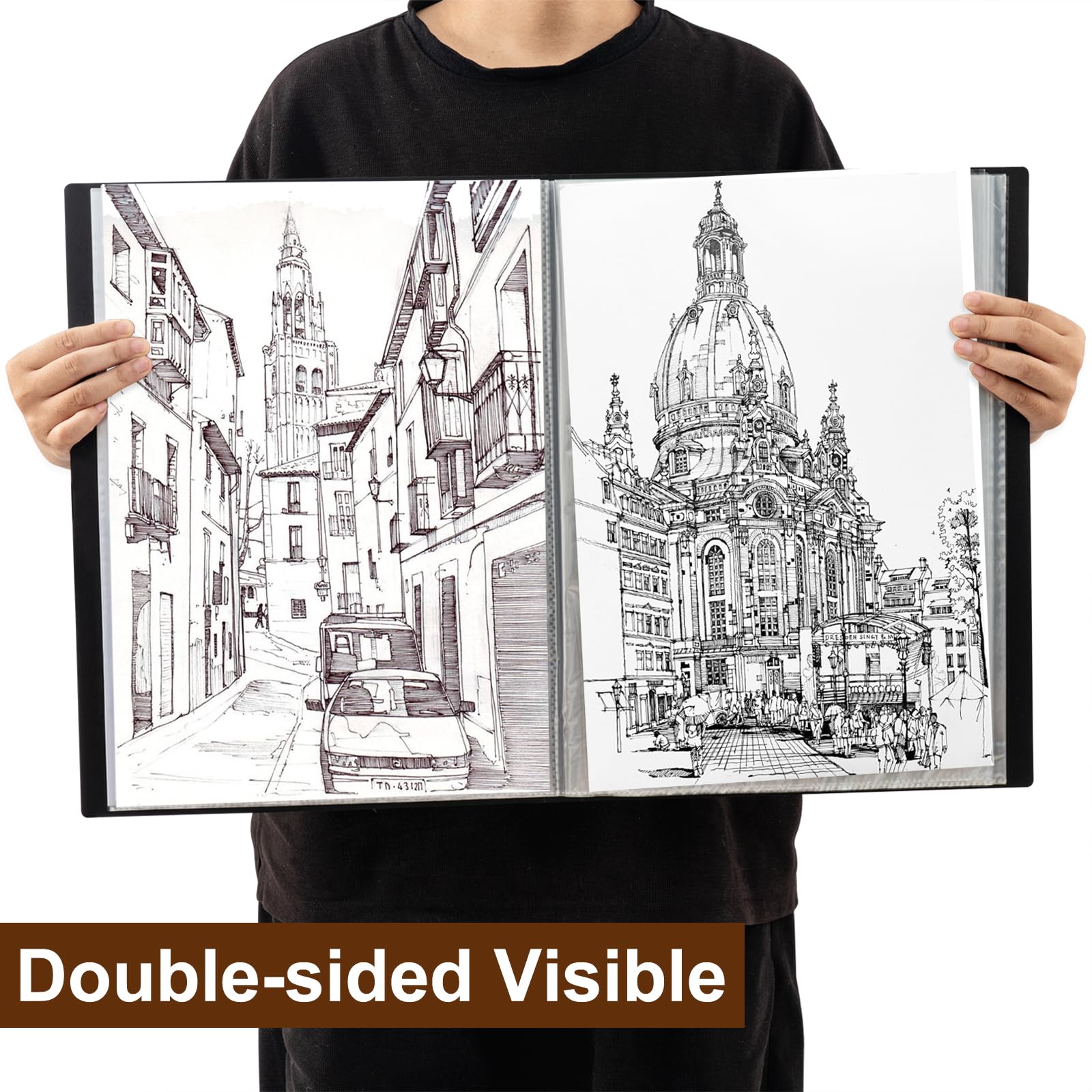 Srvnpioy A3 Display Book 20 Pockets, 2 Pack, 40 Sheet Capacity, Transparent Pockets - Image 3