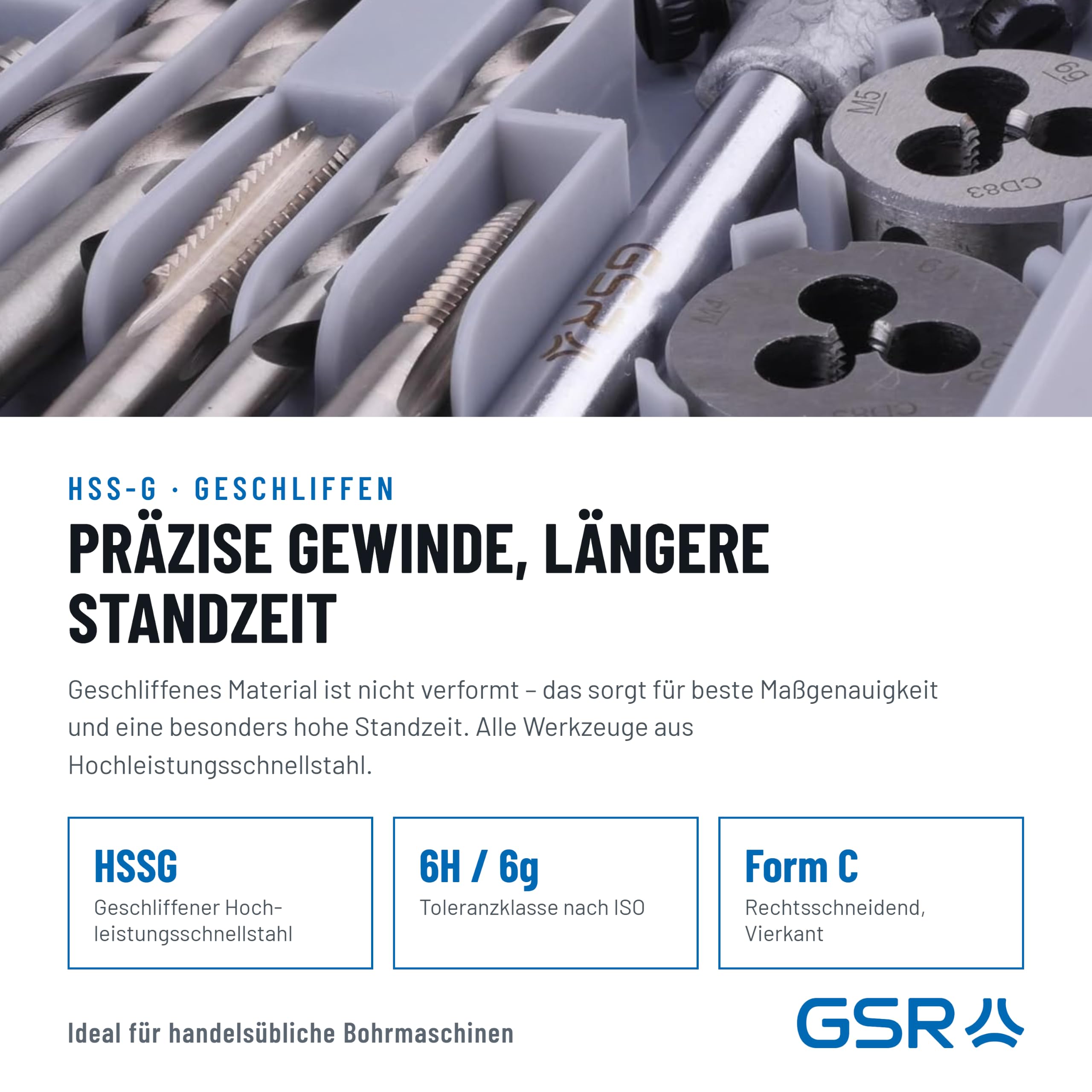 GSR Profi HSS-G Gewindeschneidsatz, 20-teilig, Geschliffen, Gewindebohrer Set M3-M10, Einschnittgewindebohrer & Schneideisen inklusive Zubehör Werkzeug, Für Innengewinde & Außengewinde