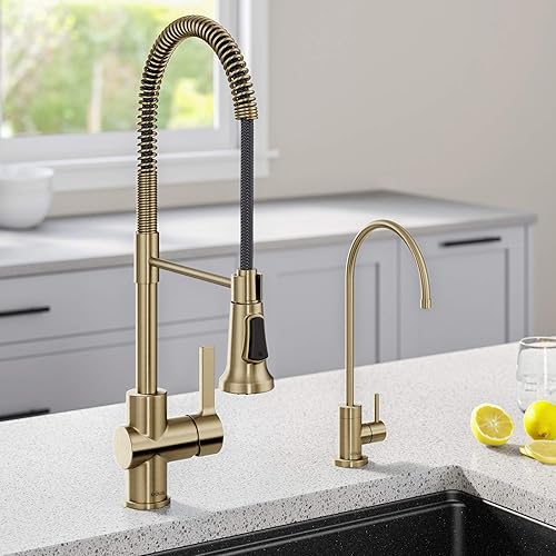 Miniatura 2 de KRAUS Britt KPF-1690-FF-100BG - Grifo de cocina de estilo comercial y grifo de filtro de agua Purita en oro cepillado, KPF-1690-FF-100BG
