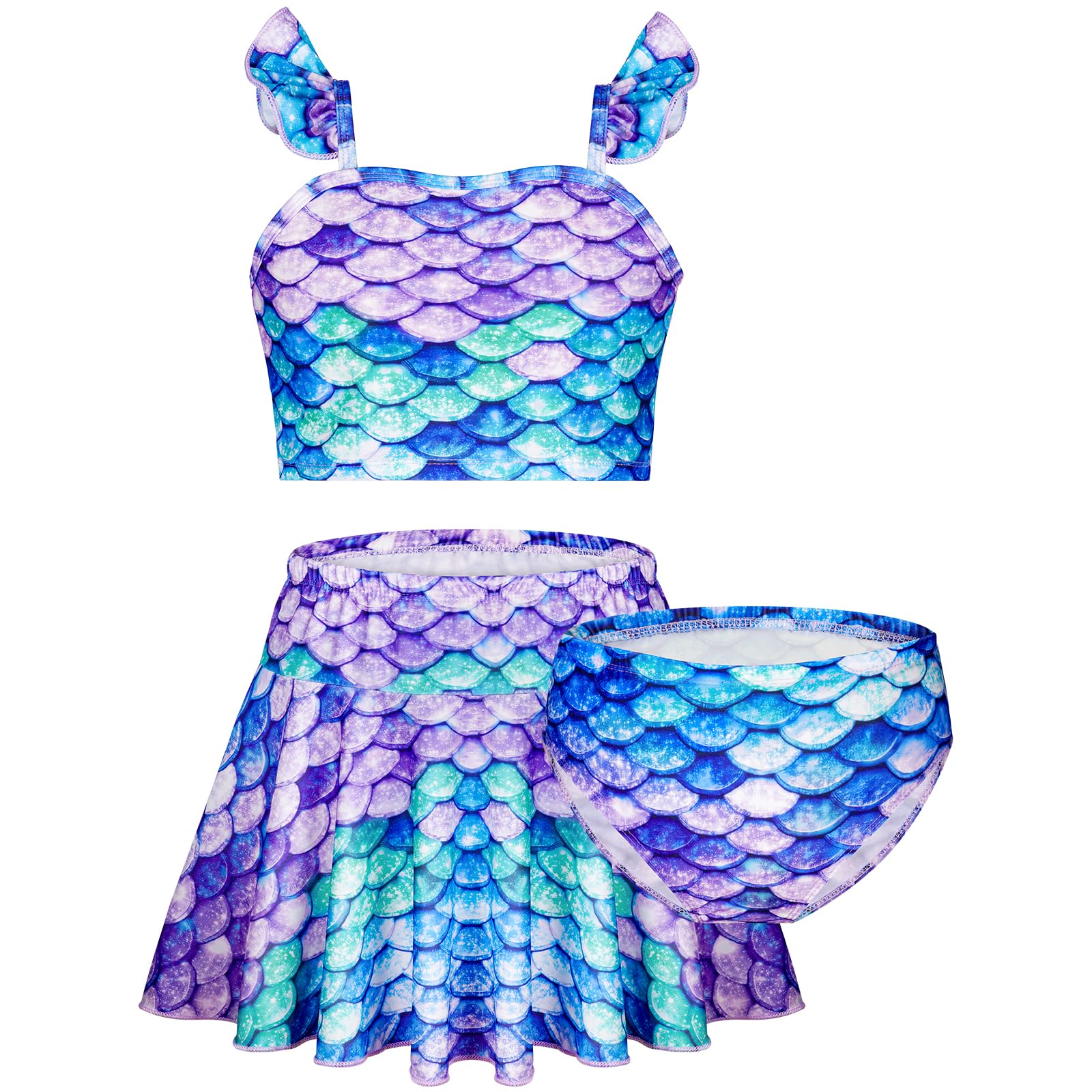 Conjunto de Bikini para Niñas, 3 Piezas Traje de Baño, Bañador para niña y niños, Traje de baño bikini niña con Volantes y Falda, Bañador Infantil para Playa Surf, Vacaciones, Juegos La Playa