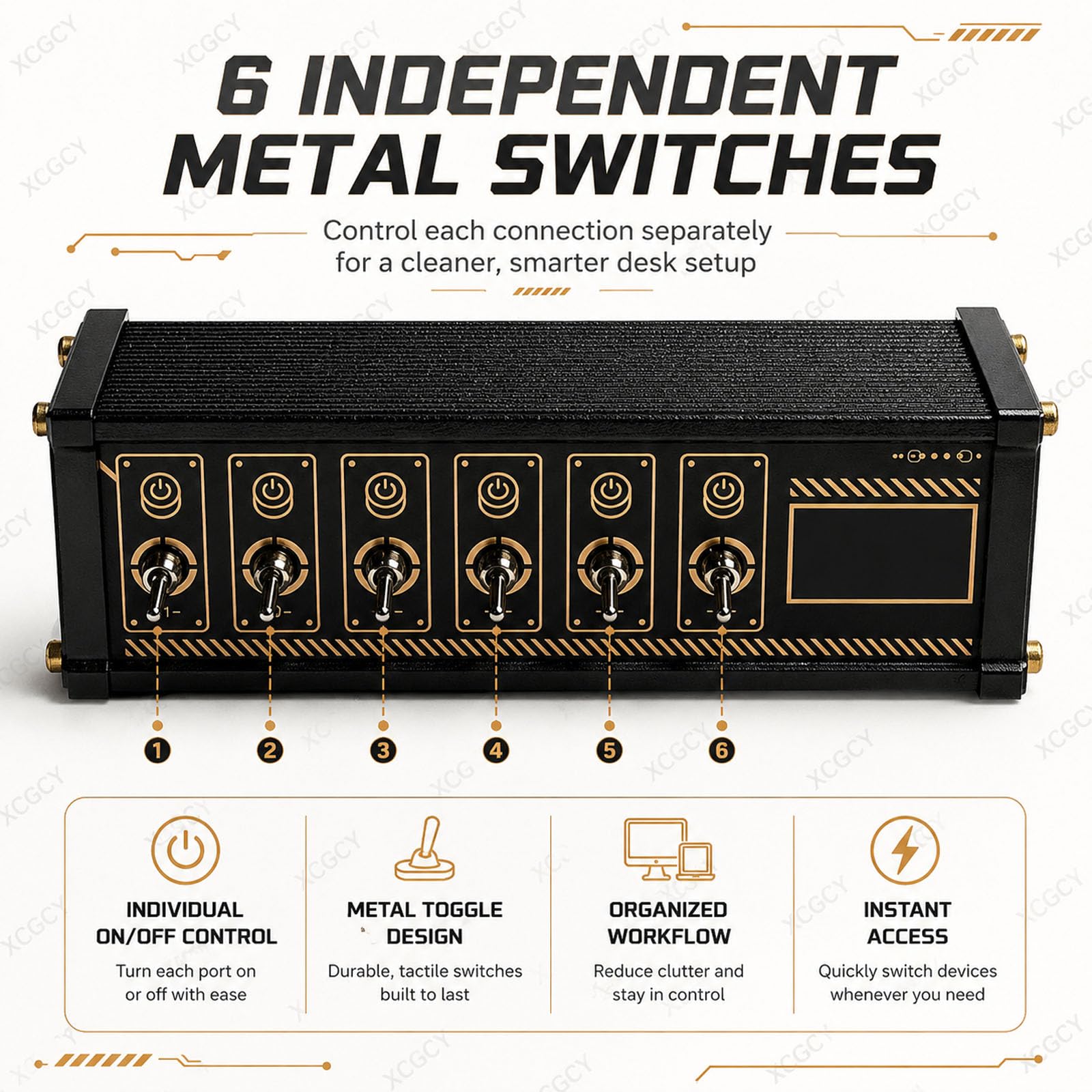 6-portowa stacja dokująca USB U6, stacja dokująca USB w stylu cyberpunkowym z metalowymi przełącznikami, 4 porty danych, zasilany koncentrator biurkowy