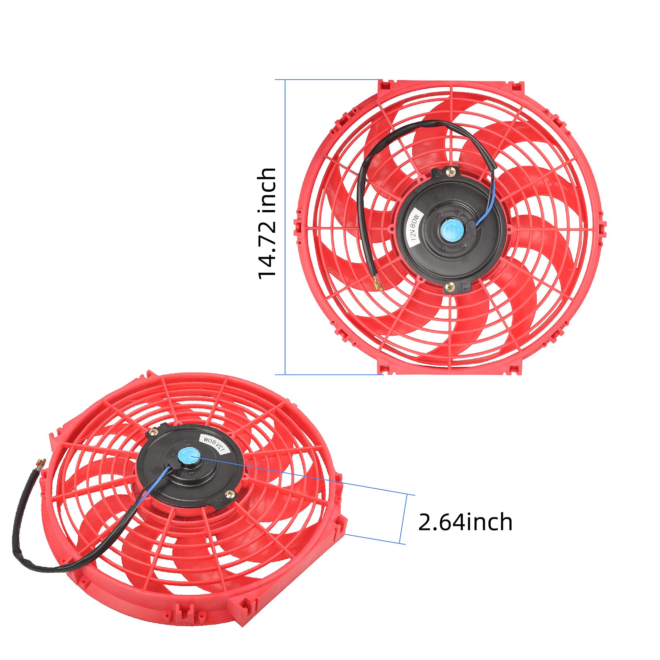 10" Universal Slim Fan Push Pull Electric Radiator 12V 80W High Performance Cooling Fan With Thermostat Wiring Switch Relay Mount Kit Black