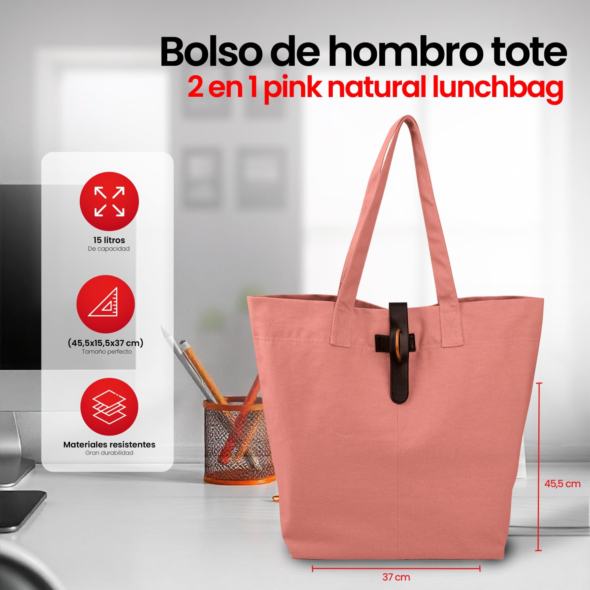 Iris Barcelona - Daily Tote Bag Kilim, Bolsa Tote Estilo Lunch Bag 2 en 1, Compartimento Térmico y Estándar 15 l beige