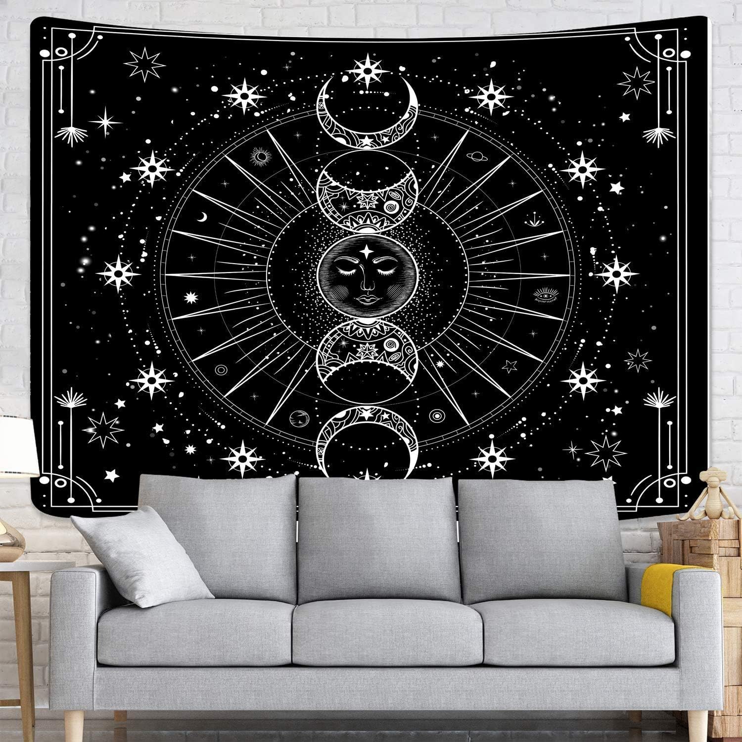 Bacazue Sun Moon Tapestry Wall Hanging Sun with Stars Space Psychedelic Black and White Wall Tapestry for Bedroom, Living Room, Dorm Home Wall Decor (29.5ʺL x 39.4ʺW/ 75 x 100cm) : Home & Kitchen