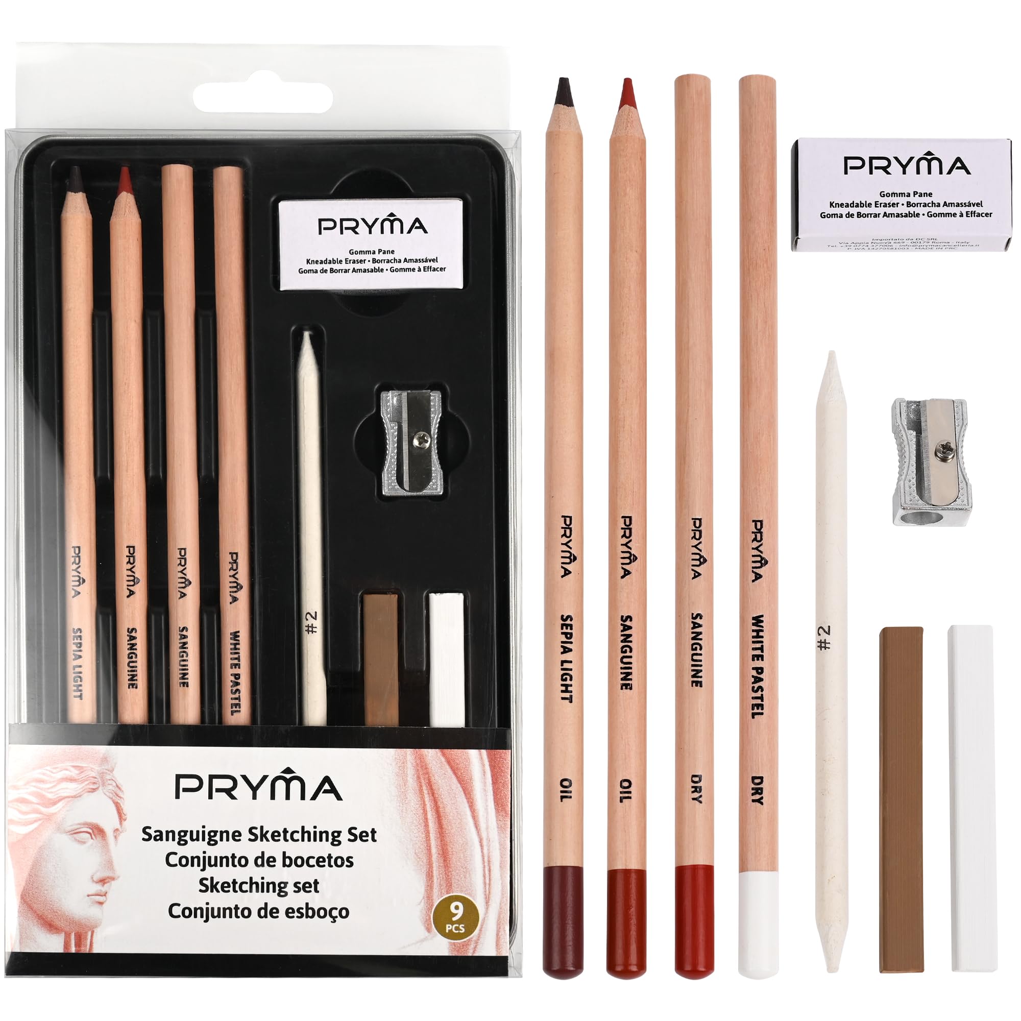 Sanguigne Sketching Set – Set da Disegno Artistico con Matite, Temperino e Gomma Pane