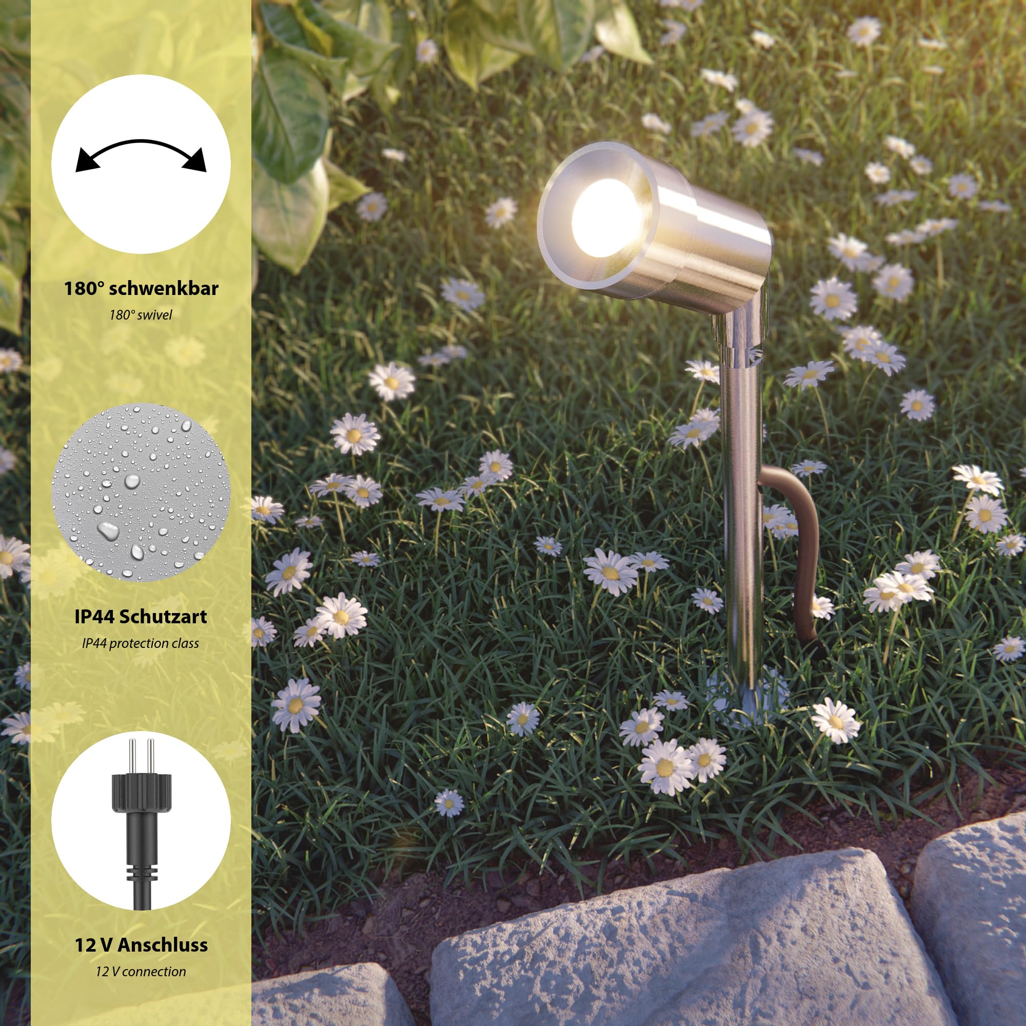 ledscom.de LED Gartenstrahler Spico mit Erdspieß für außen IP44 je 105lm warm-weiß 6er Set