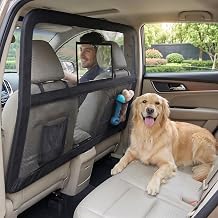 Dog Guard for Car, Universal Fit Dog Barrier for Boot & Back Seat, Dog Car Divider with Feeding Window & Sturdy Metal Frame, Compatible with Large SUV, MPV& Truck Anti-Scratch H127 x W107cm