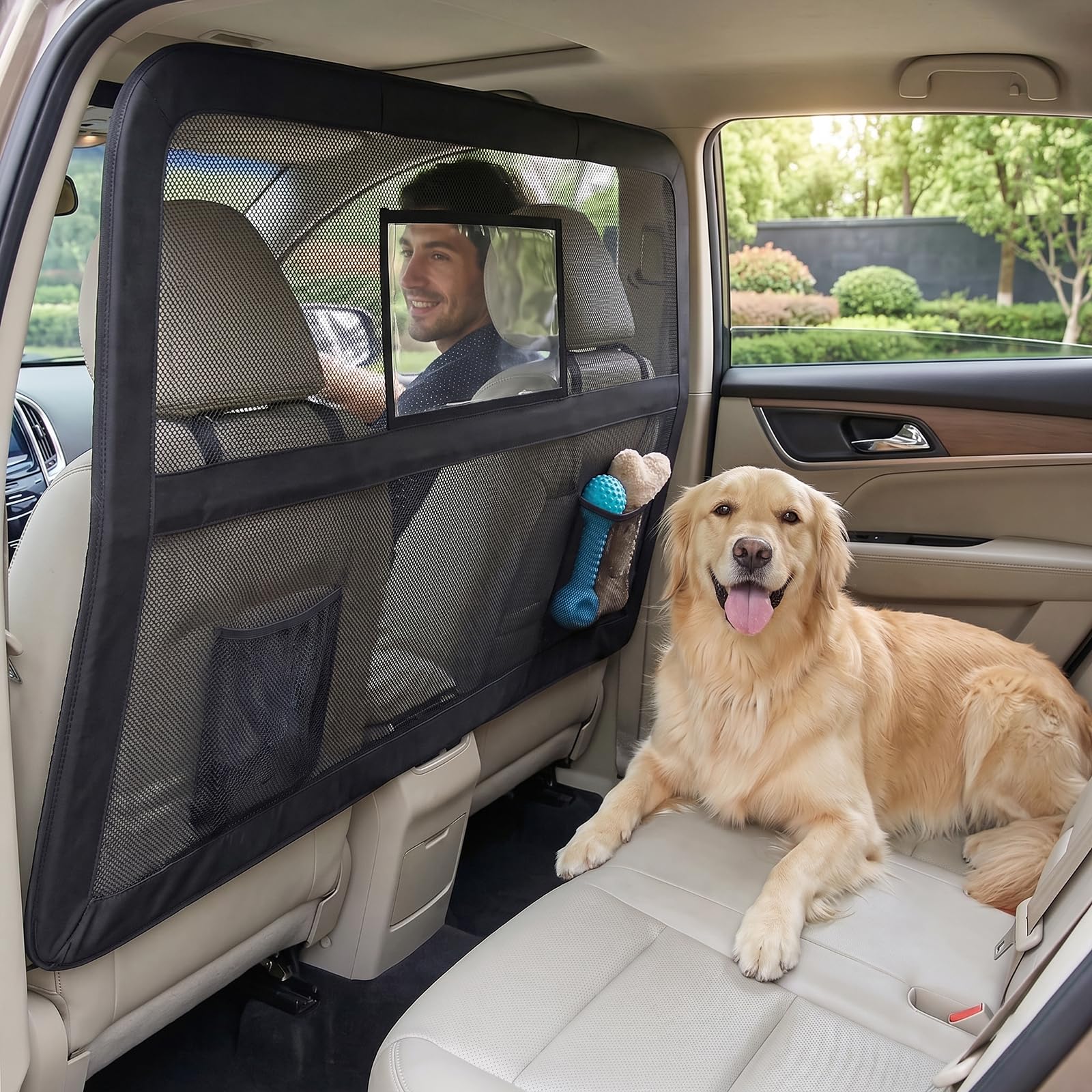 Hocomay Dog Guard for Car, Universal Fit Dog Barrier for Boot & Back Seat, Dog Car Divider with Feeding Window & Sturdy Metal Frame, Compatible with Large SUV, MPV& Truck Anti-Scratch H127 x W107cm
