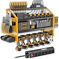 Vista 1 de LBT Power Tool Organizer With Charging Station,Patented,Heavy Duty Steel,6 Drilling Rig Sizes With Hooks And Screw Boxes,6 sockets,Easy To Install