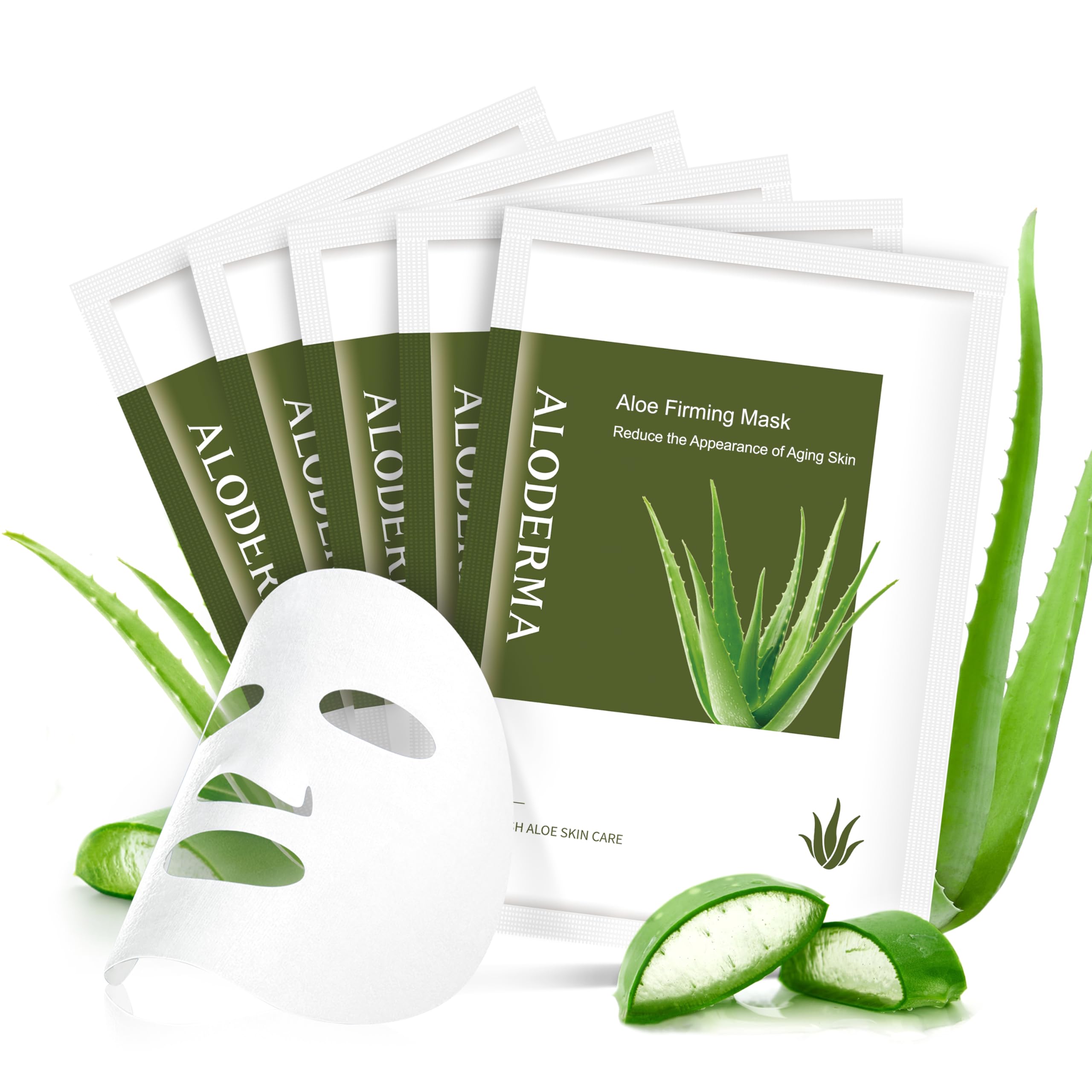 AlodermaFirming Sheet Masks with 89% Organic Aloe Vera 5 pcs - Formulated for Age-Defying Results with Hyaluronic Acid & Arginine, Intense Hydration & Nourishment for Plump, Supple, Rejuvenated Skin