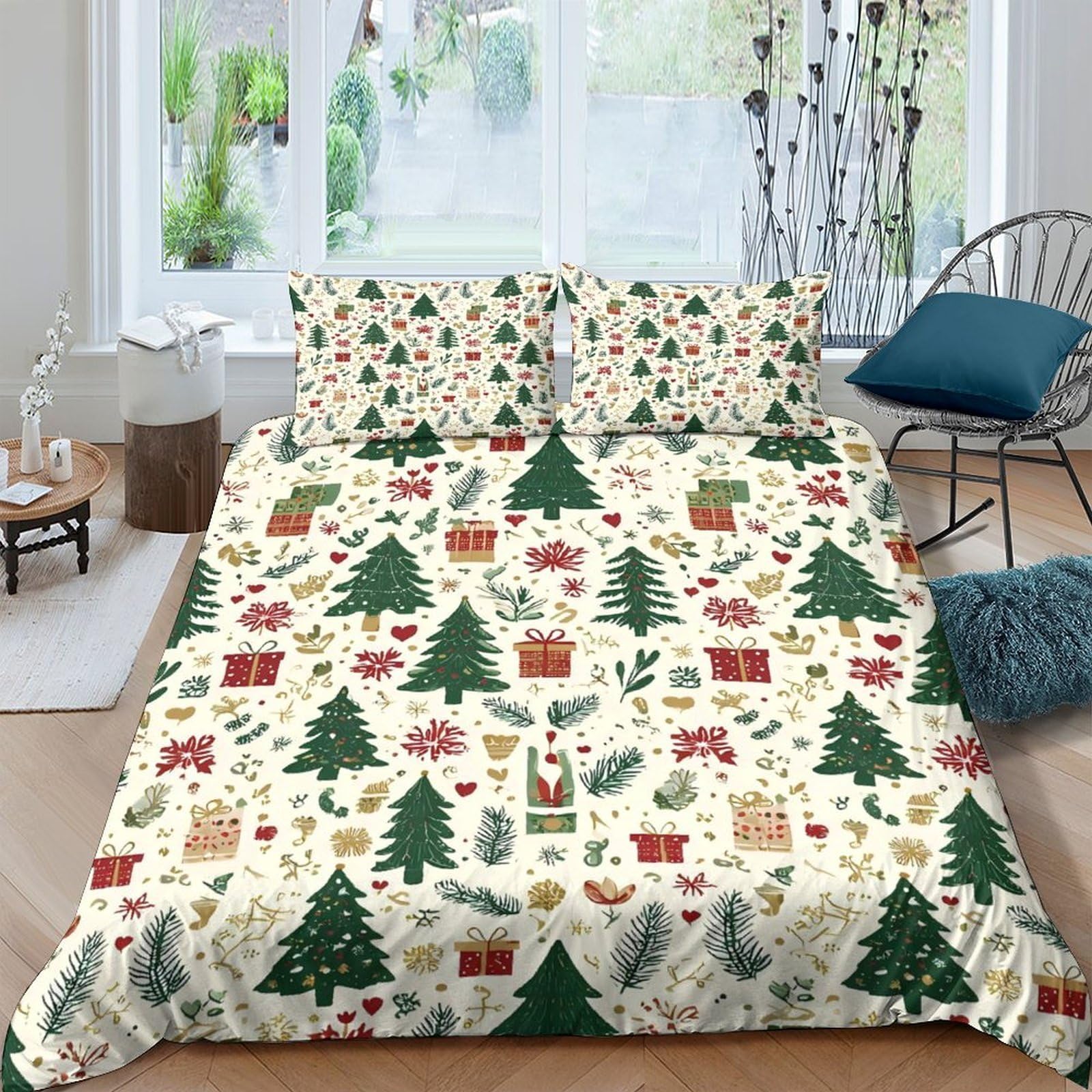 Ctjqhvkz Style-7 3D Printed Christmas Tree Fitted Sheet Microfiber Bed Cover Snowflake Decor Bedroom Dorm Single（135X200cm）