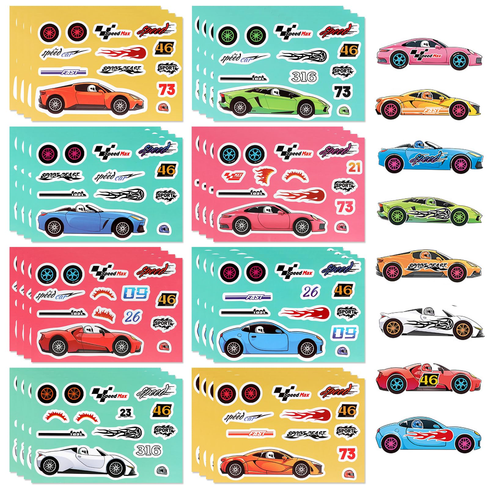 32 Sheets Car Stickers for Kids Make A Face Race Cars Stickers for Kids Race Cars DIY Art Craft Rewards for Boys Girls Birthday Party Favors Supplies