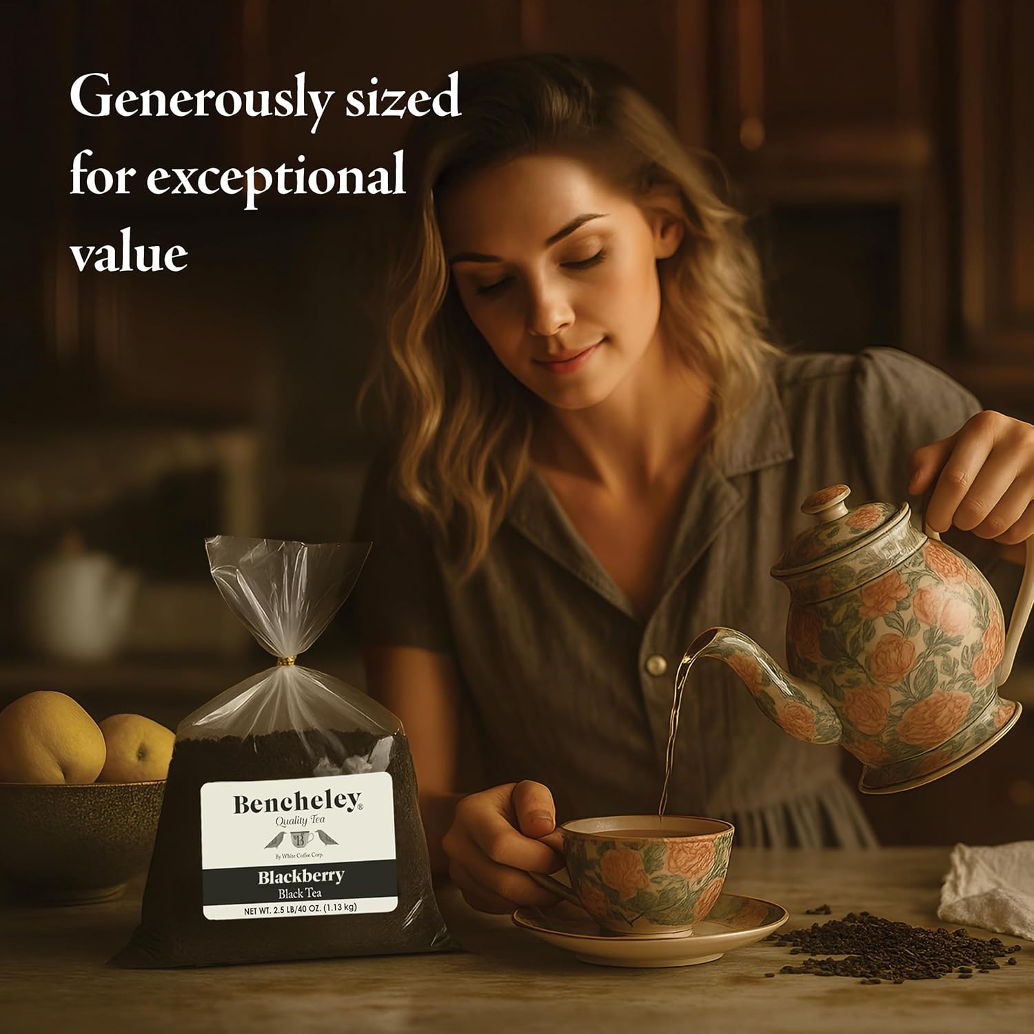 White Coffee Premium Blackberry Leaf Tea, Breakfast Fruit-Flavored Blend, 2.5lb Bulk Bag, Sweet, Bold, Aromatic, Perfect for Home & Café