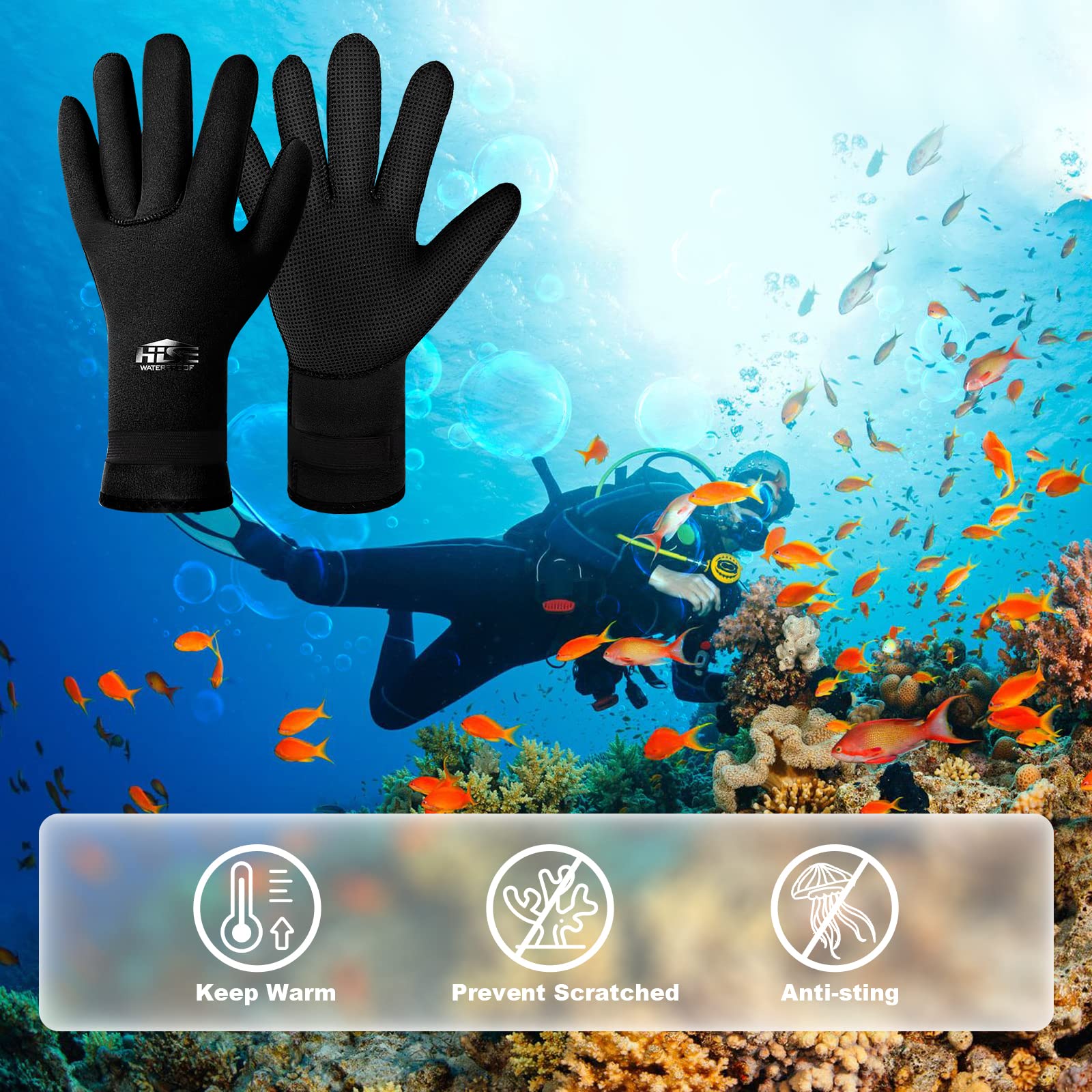 Gants De Plongée Tunejoy 3 Mm Néoprène – Antidérapants, Fermeture Velcro, Pour Homme/femme – Plongée, Snorkeling, Voile