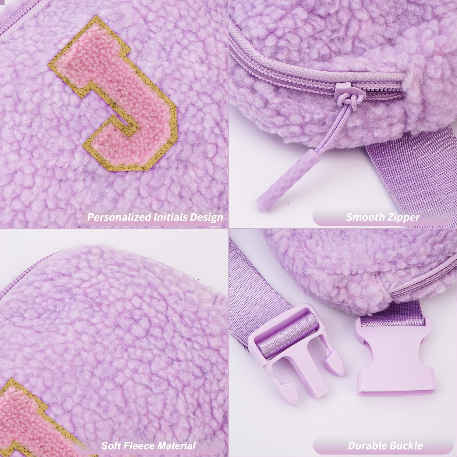 Birthday Graduation Gifts for 5 6 7 8 9 10 11 12 13 14 15 16 Year Old Girl,Initials Fanny Pack Crossbody Bag for Girls Kids,Trendy Cute Purse Stuff - J,Lavender - Image 5