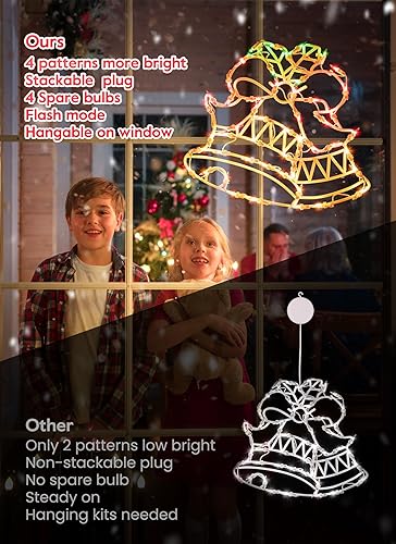 Miniatura 3 de Decoración de luces de silueta de ventana de Navidad, paquete de 4 letreros de color con ciervos, árboles de Navidad, campanas y estrellas para