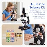 Kit Microscope pour enfants avec LED lampe - 100X/400X/1200X Agrandissement pour STEM Apprendre, 12 Diapositives préparées, trousse d'apprentissage facile à utiliser en sciences (âges 5 à 12) - noir