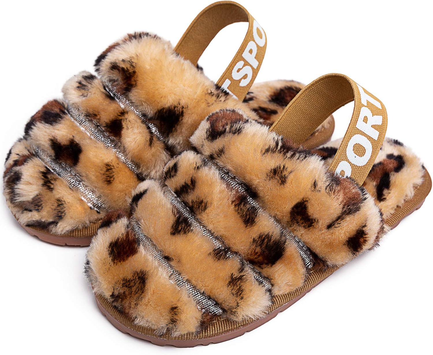  | Kids Fluffy Fuzzy Slippers Open Toe House Home Slippers for Boys and Girls Faux Fur Slides with Strap Little Kids Slip-on Shoes | Slippers
