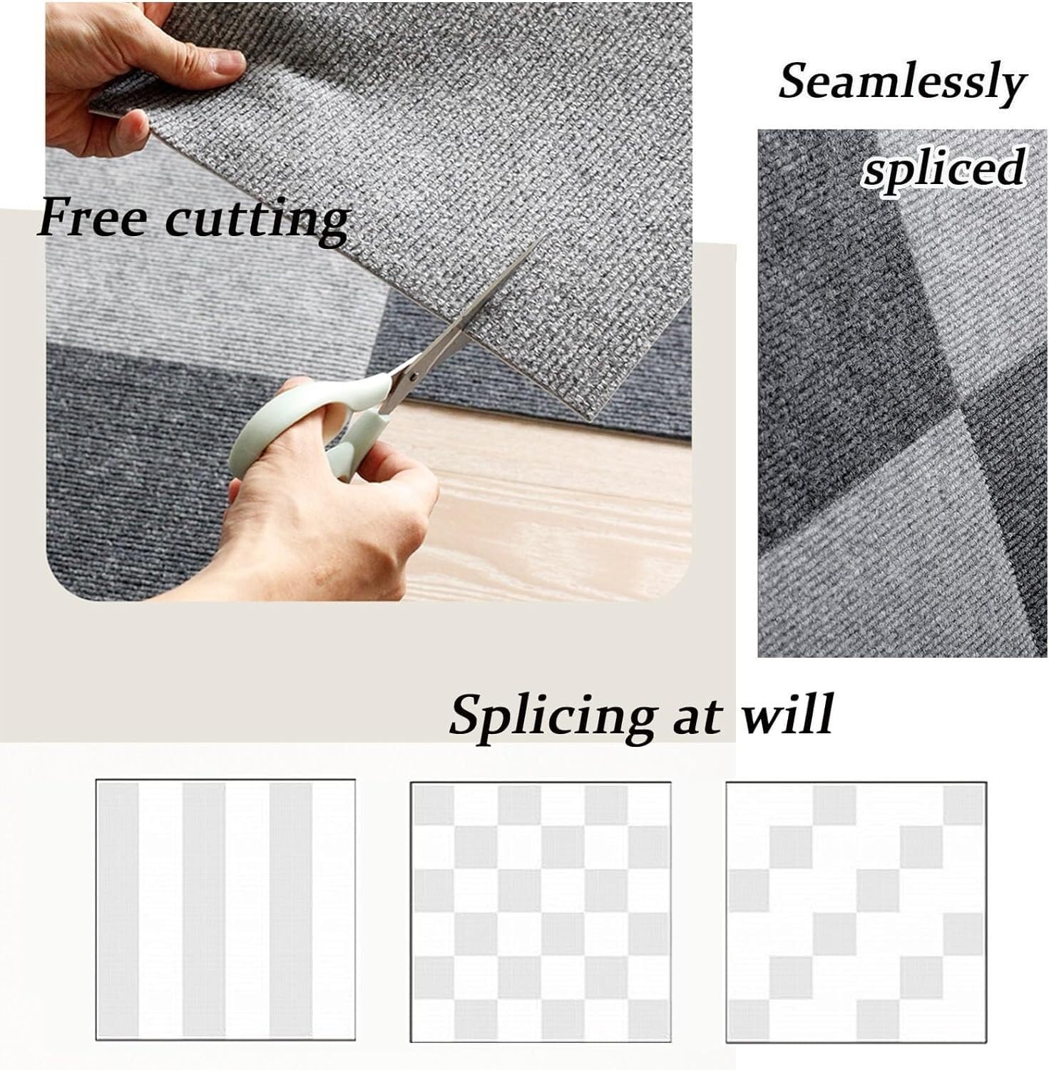 Dalles de Moquette for la Maison, Dalles de Moquette Auto-adhésives polyvalentes, à décoller et à Coller, antidérapantes, durables, Installation Facile, 12x12 Pouces, 24 Dalles
