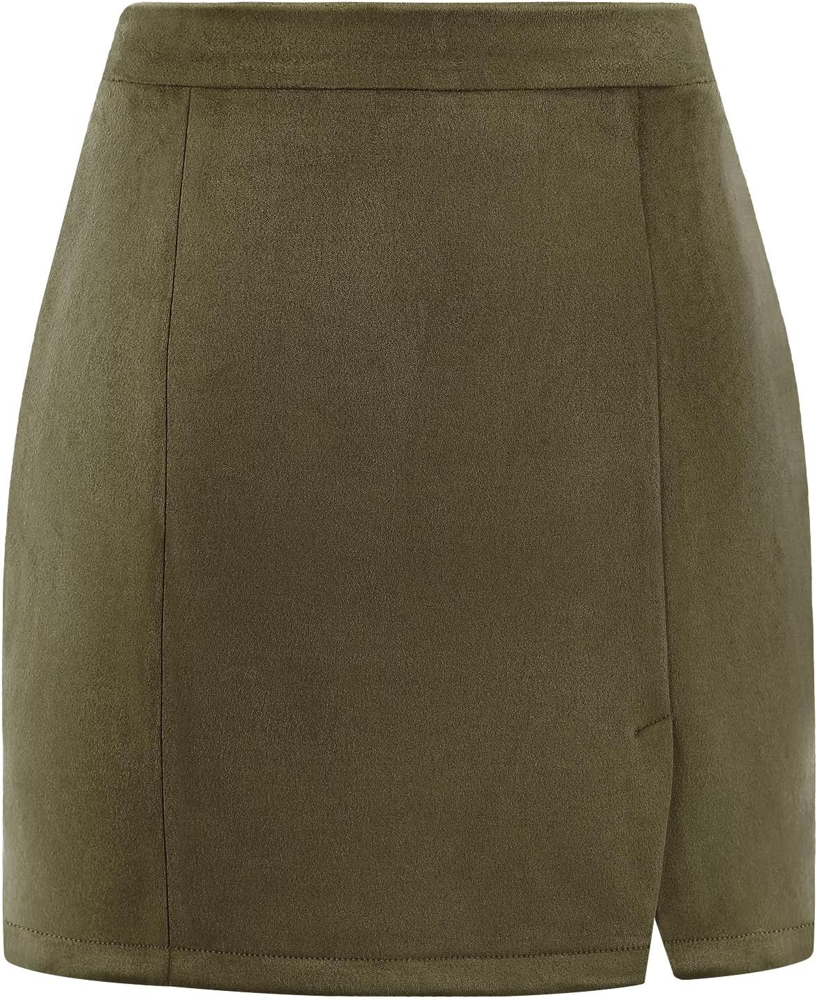 tobyto Faux Suede Mini Skirt for Women, High Waist Side Slit Bodycon A-Line Short Pencil Skirt - Image 5