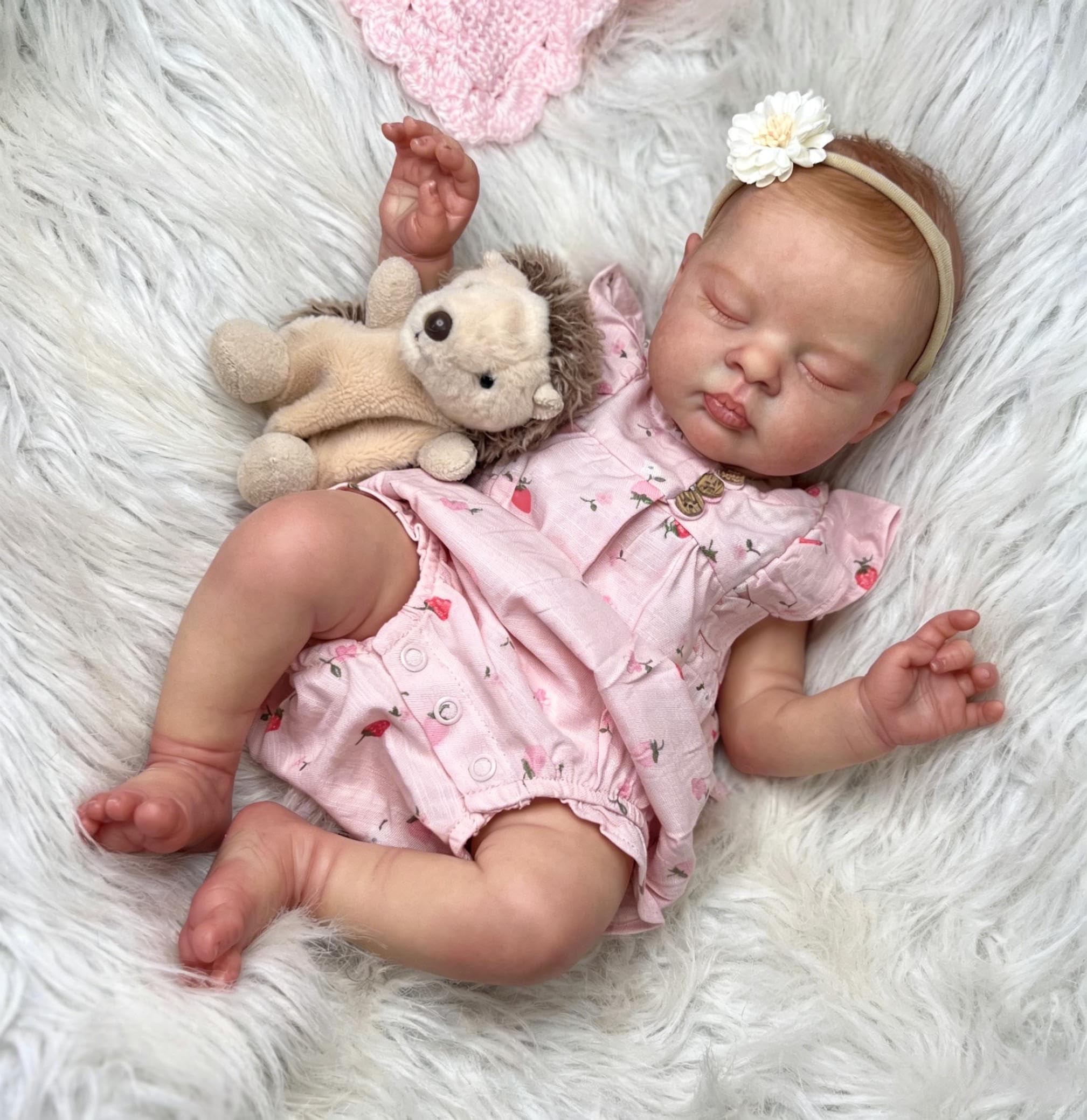 RXDOLL Reborn Puppen Lebensecht Mädchen, 48cm Schlafende Neugeborenen Babypuppe Weicher Stoffkörper, Lebensechte Babypuppen Wie Echt Silikonbabys Mädchen Geschenk für Kinder 3+