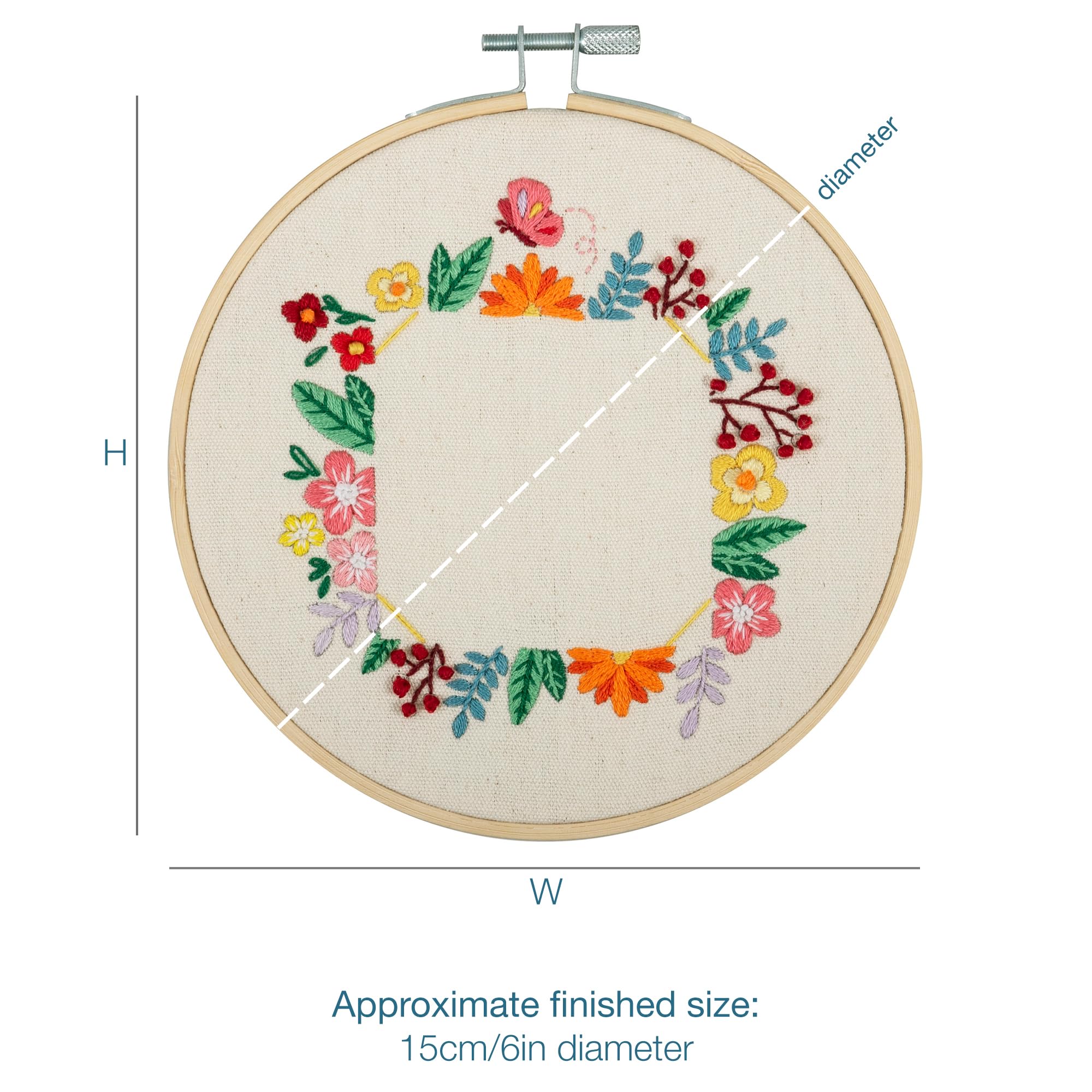 Trimits Embroidery Hoop Kits, 15cm 6” Beginner Starter Set, Includes Bamboo Hoop Threads Cloth Needle Backing & Instructions - Image 4