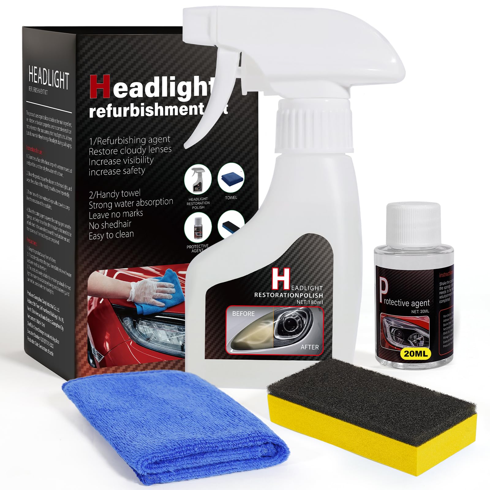 Advanced Car Headlight Restoration Kit: Erase Yellowing & Oxidation Restores Clarity with Long-Lasting UV & Ceramic Shield - Covers 4-5 Vehicle Headlight Treatments