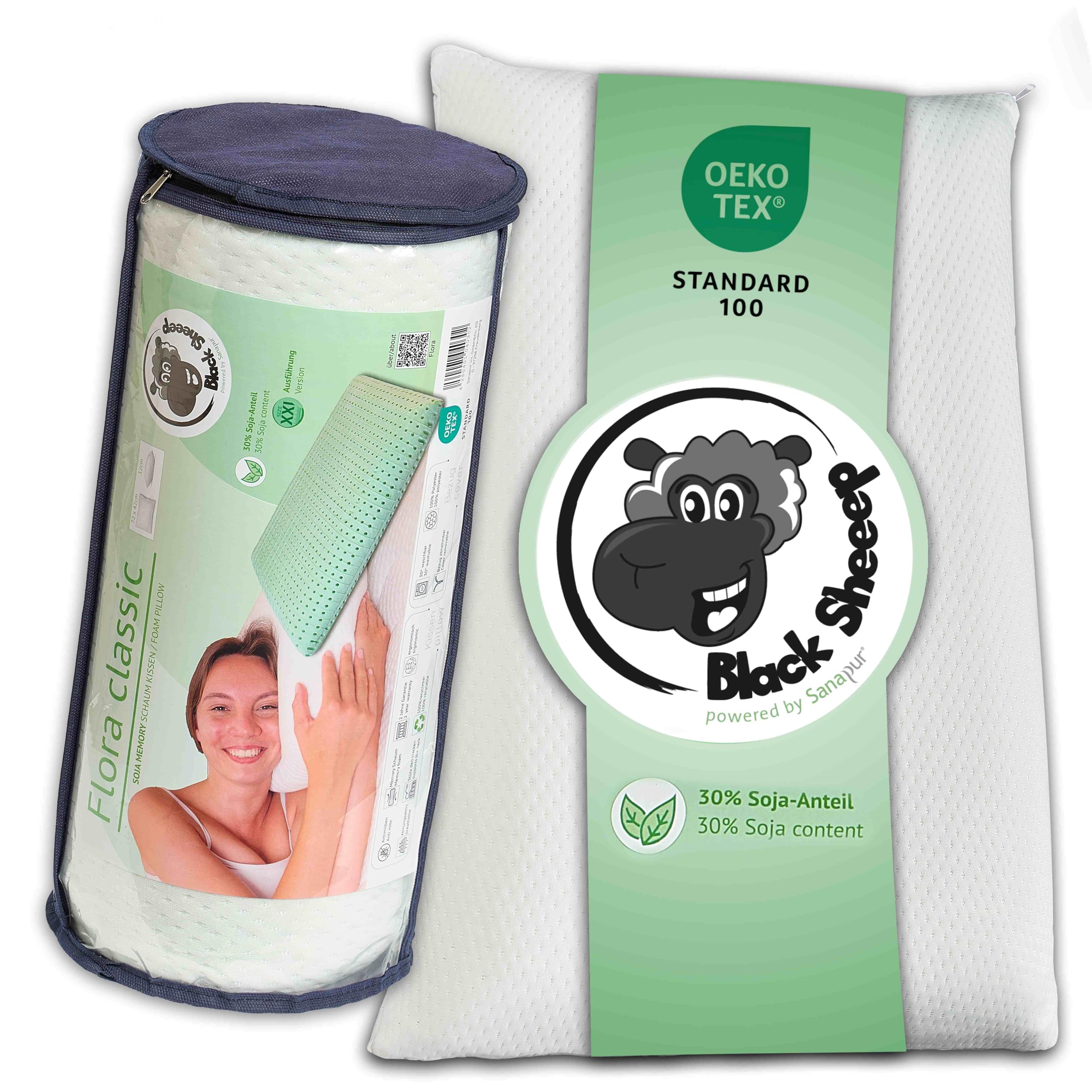 FLORA Classic - Cuscino ergonomico in memory foam con 30% soia, anallergico, cuscino cervicale