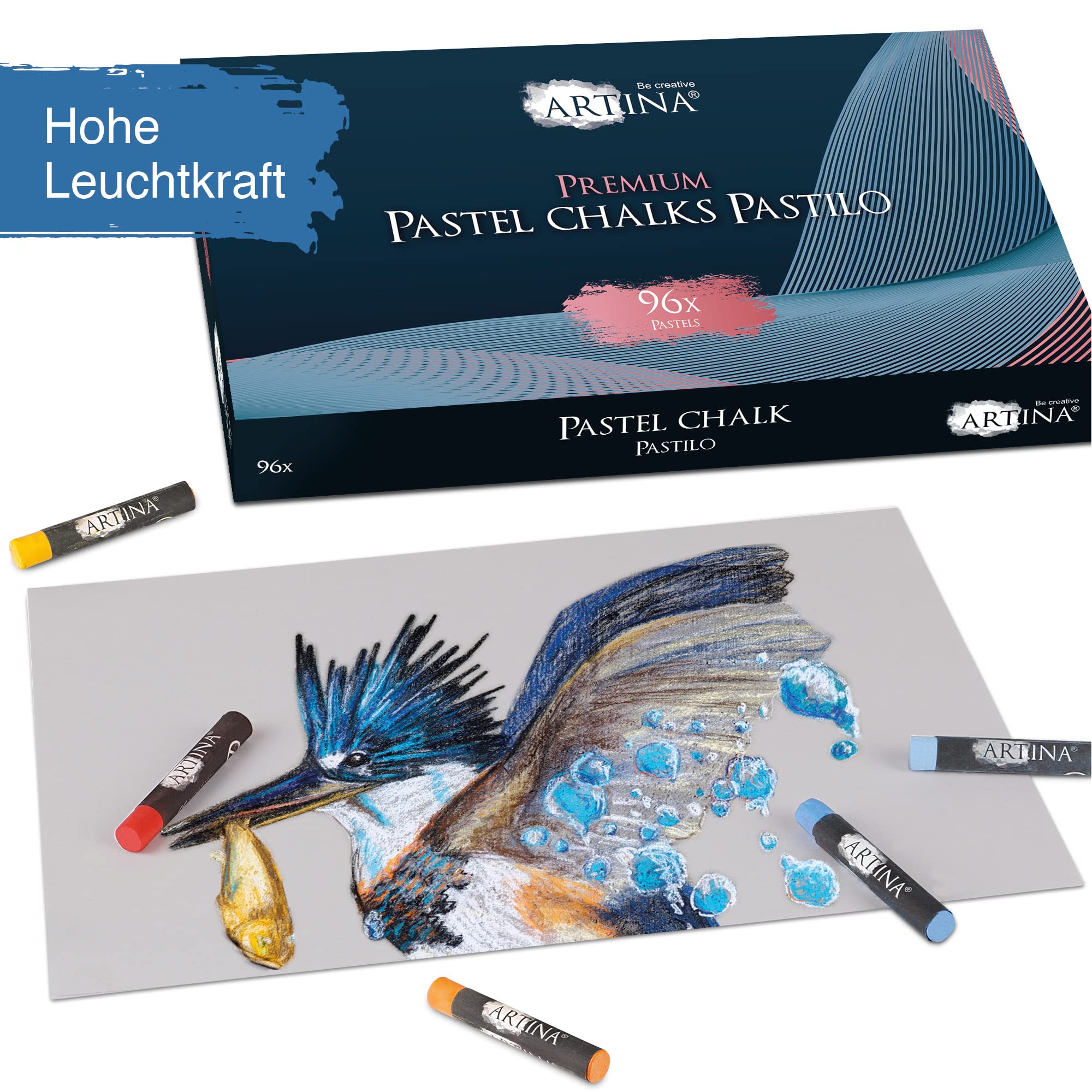 Artina Pastellkreide Set Künstlerkreide 96 Farbtöne im FSC® Zeichenkreide | 96 brillante Softpastellkreide Soft Stifte zum Malen brillanten Farbtönen zertifizierten Holzkoffer Koffer Malkreide Pastilo