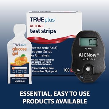 TRUEplus Ketone Test Strips, Urinalysis Test Sticks Ideal for Low-Carb Dieters and People with Diabetes, 100 Count