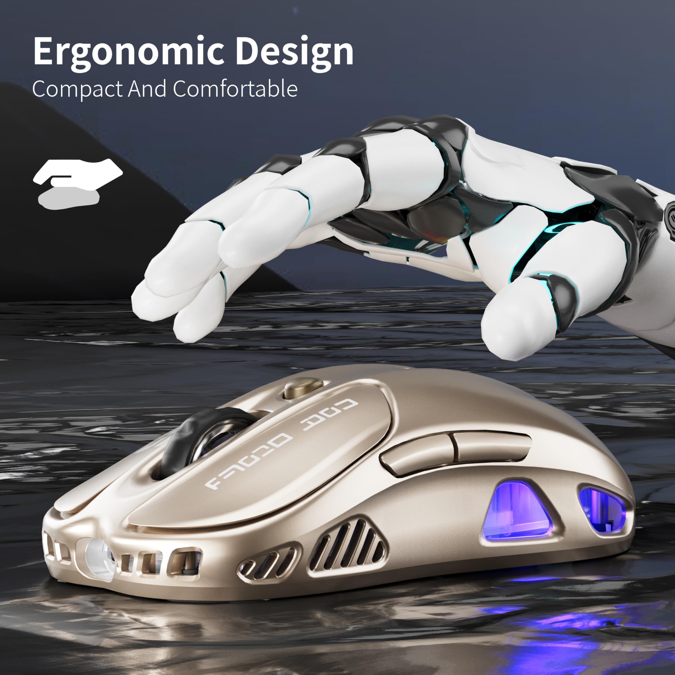 Uciefy Mouse wireless Buletooth, (BT5.1 e USB) Dual Mode ricaricabile LED, mouse ergonomico per computer portatile/PC, bronzo