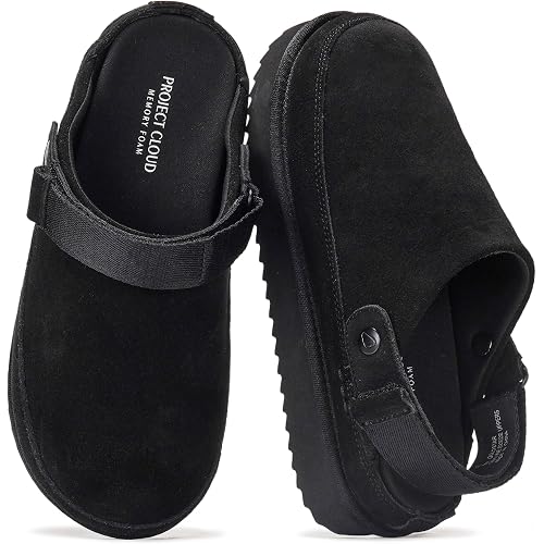 Project Cloud 100% Genuine Leather Clogs for Women - Memory Foam Womens Clogs & Mules with Adjustable Straps - Lightweight Platform Shoes Non-Slip Slides (Goldstar)