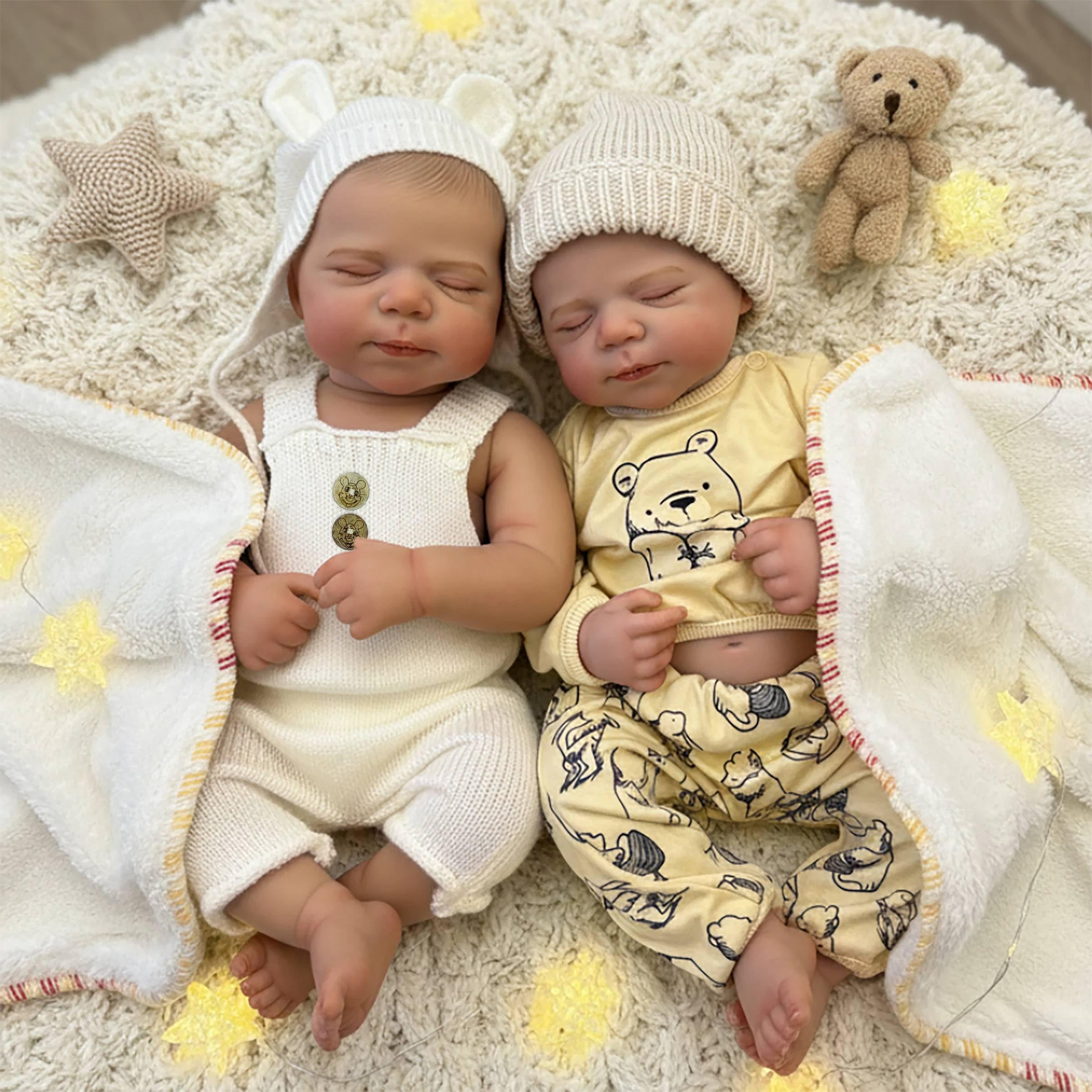 RXDOLL Twin Reborn Baby Dolls silikonowe winylowe całe ciało chłopiec i dziewczynka 45 cm realistyczny noworodek lalka bobas bliźniaki anatomicznie poprawne prawdziwe życie lalki dla dziewczynek 3+