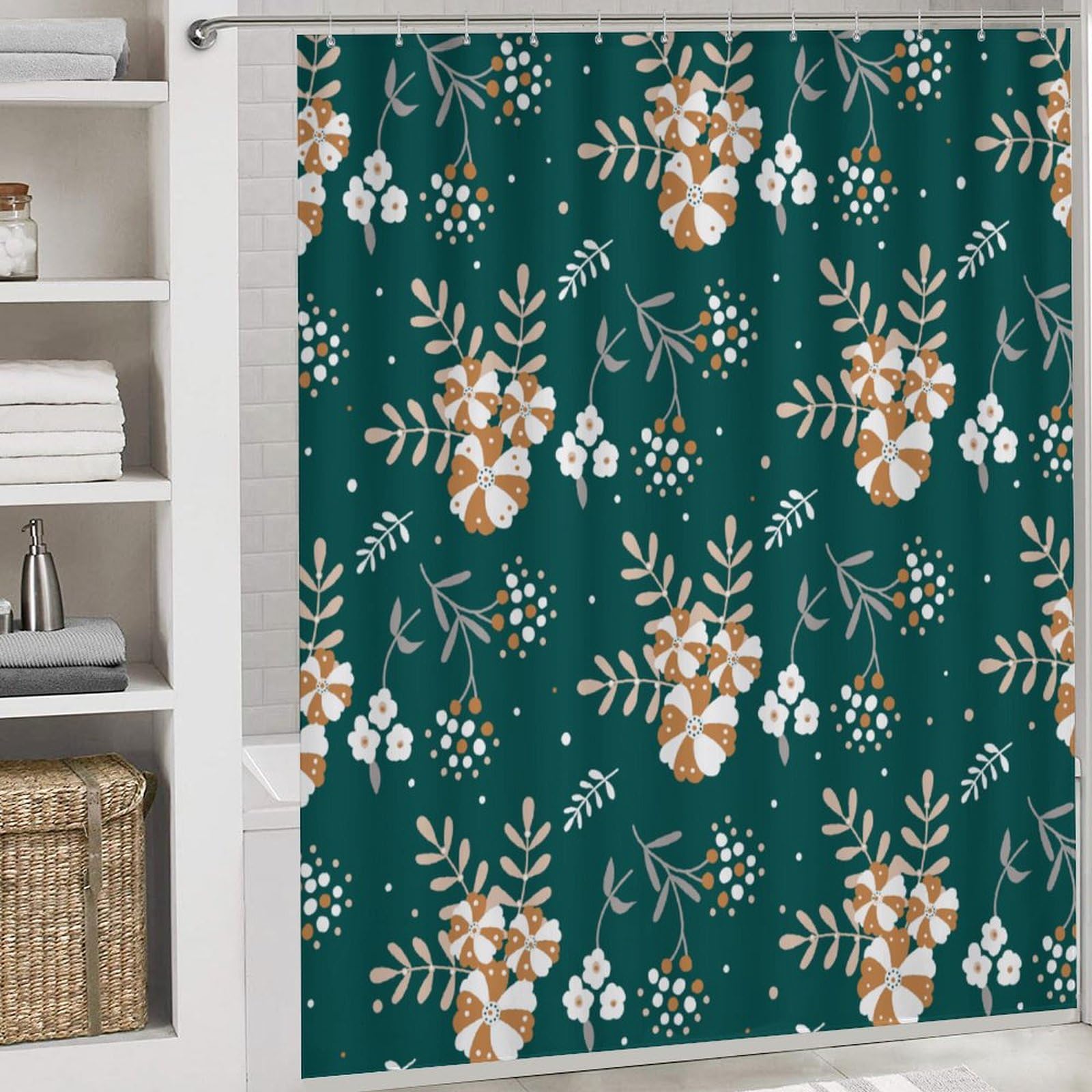 Flores, Navidad, Green Baño de Cuatro Piezas Tappeto De Baño Absorbente Y Antideslizante, con Material De Diatomita, Ideal para Baños Modernos 183×183cm