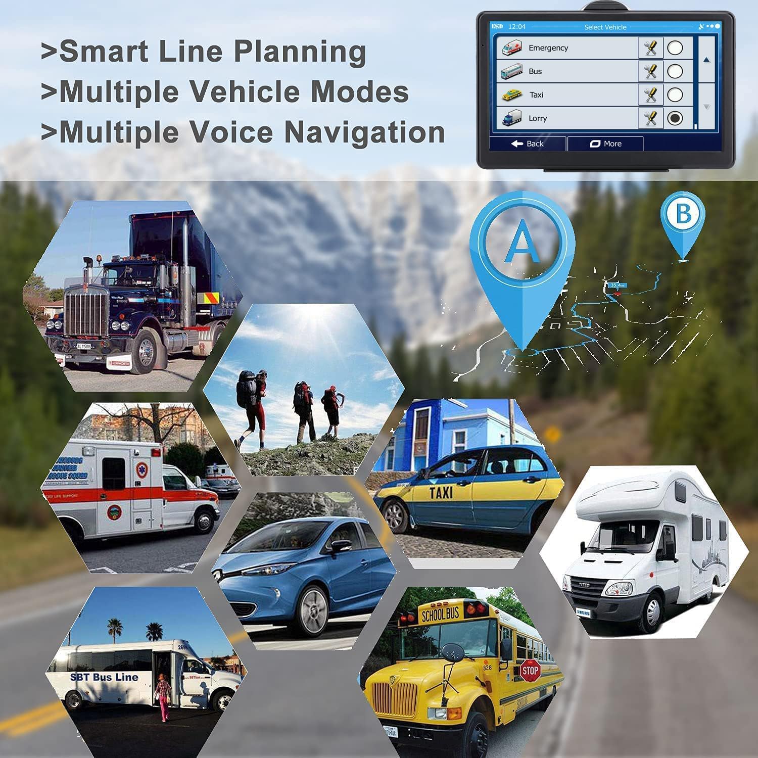 5 Pouce GPS Voiture,Navigation Voiture,Cartes Europe, Mises à Jour Gratuites, Alerte Vitesse & Poi, Guidage Vocal pour Camping-Car/Camion