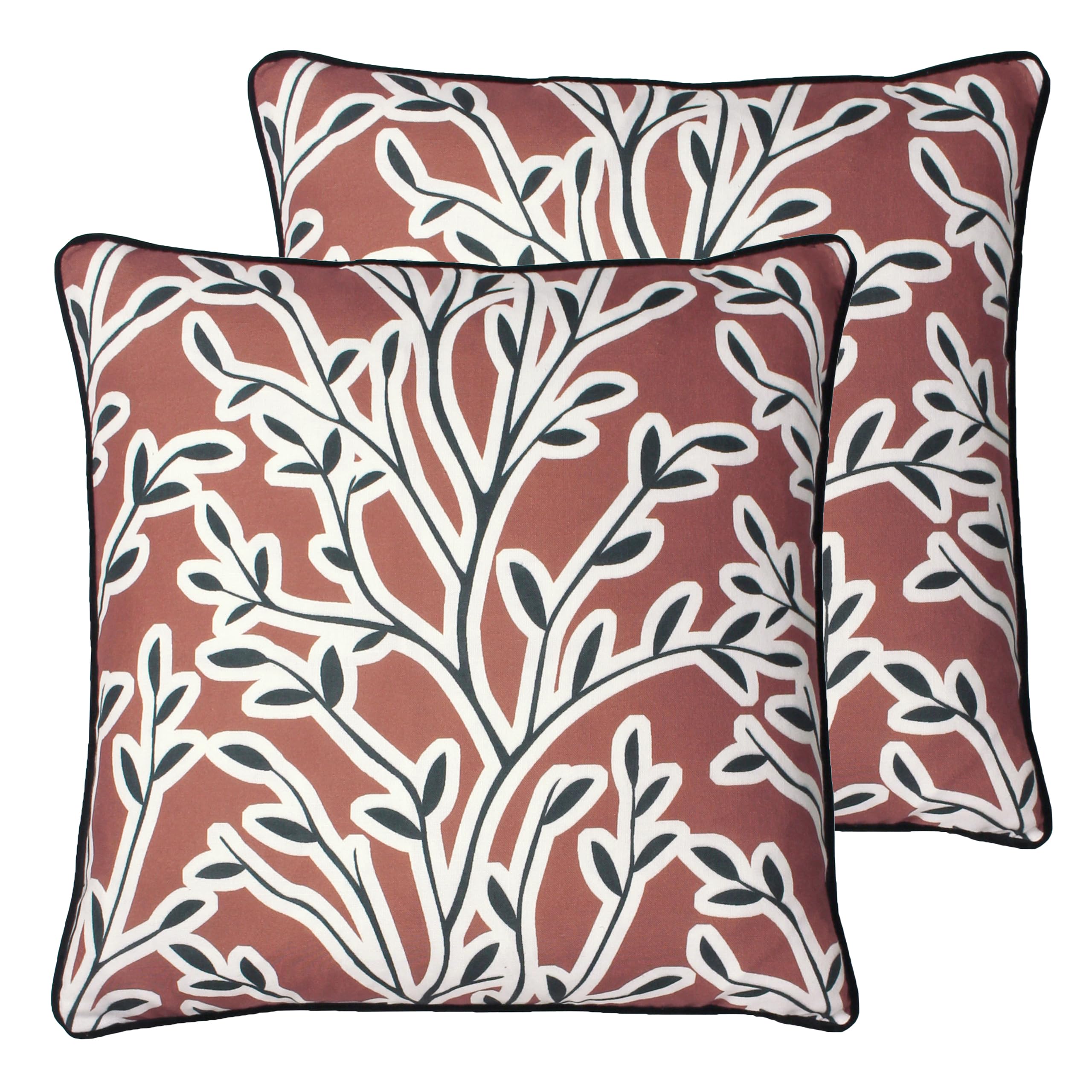 furn. Annika Floral Feather Filled Cushion - Twin Pack, Brick, 50 x 50cm