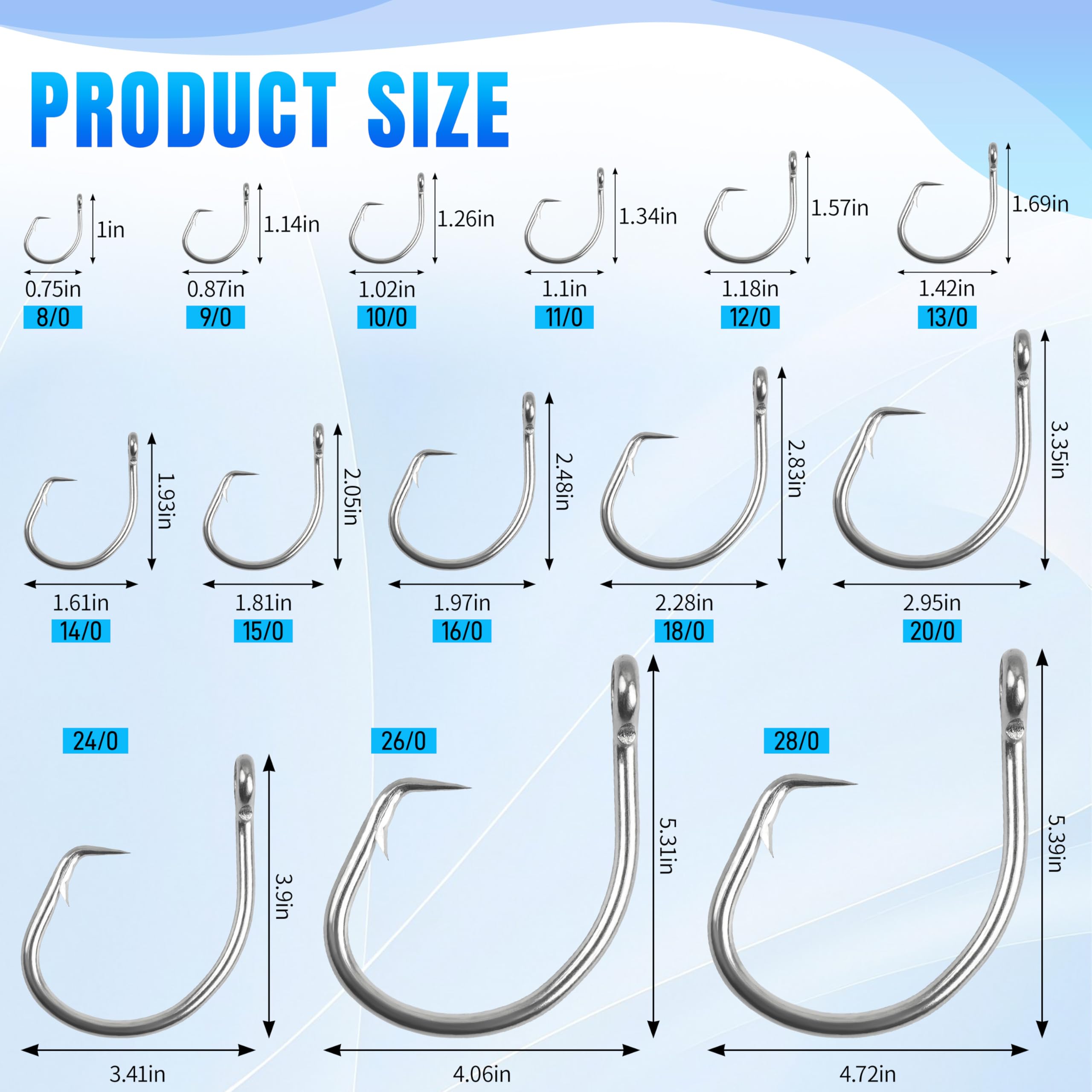 Tuna Circle Hooks Stainless Steel Big Game Saltwater Fishing Hooks Short Shank 2X Extra Strong Shank Circle Hook for Tuna Swordfish Shark 20pcs : Sports & Outdoors