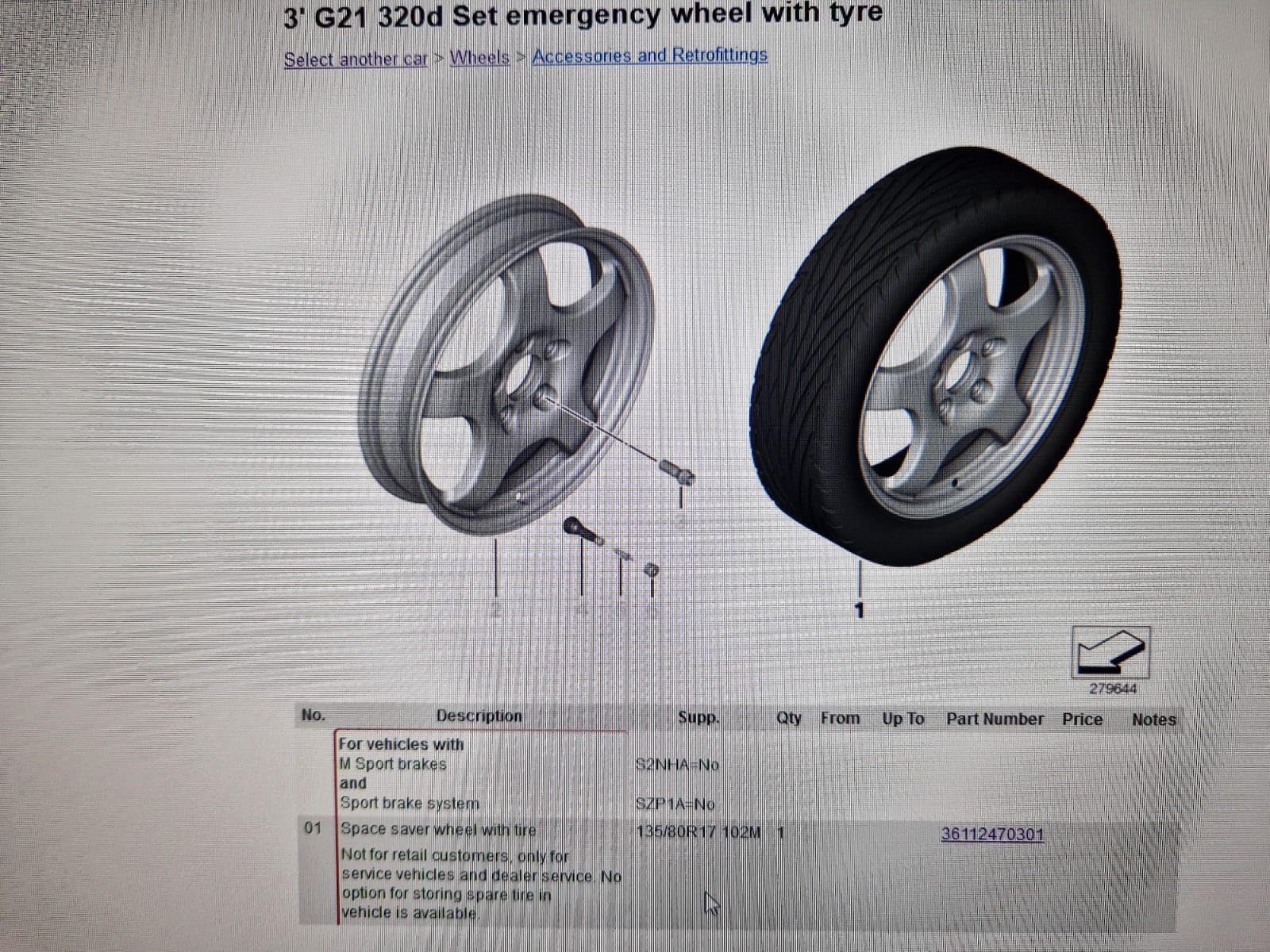 Kit Ruotino di Scorta 17" compatibile con BMW X1 U11 e con Serie 3 G20-G21 con Cric, Chiave, Guanti e Sacca 135/80R17