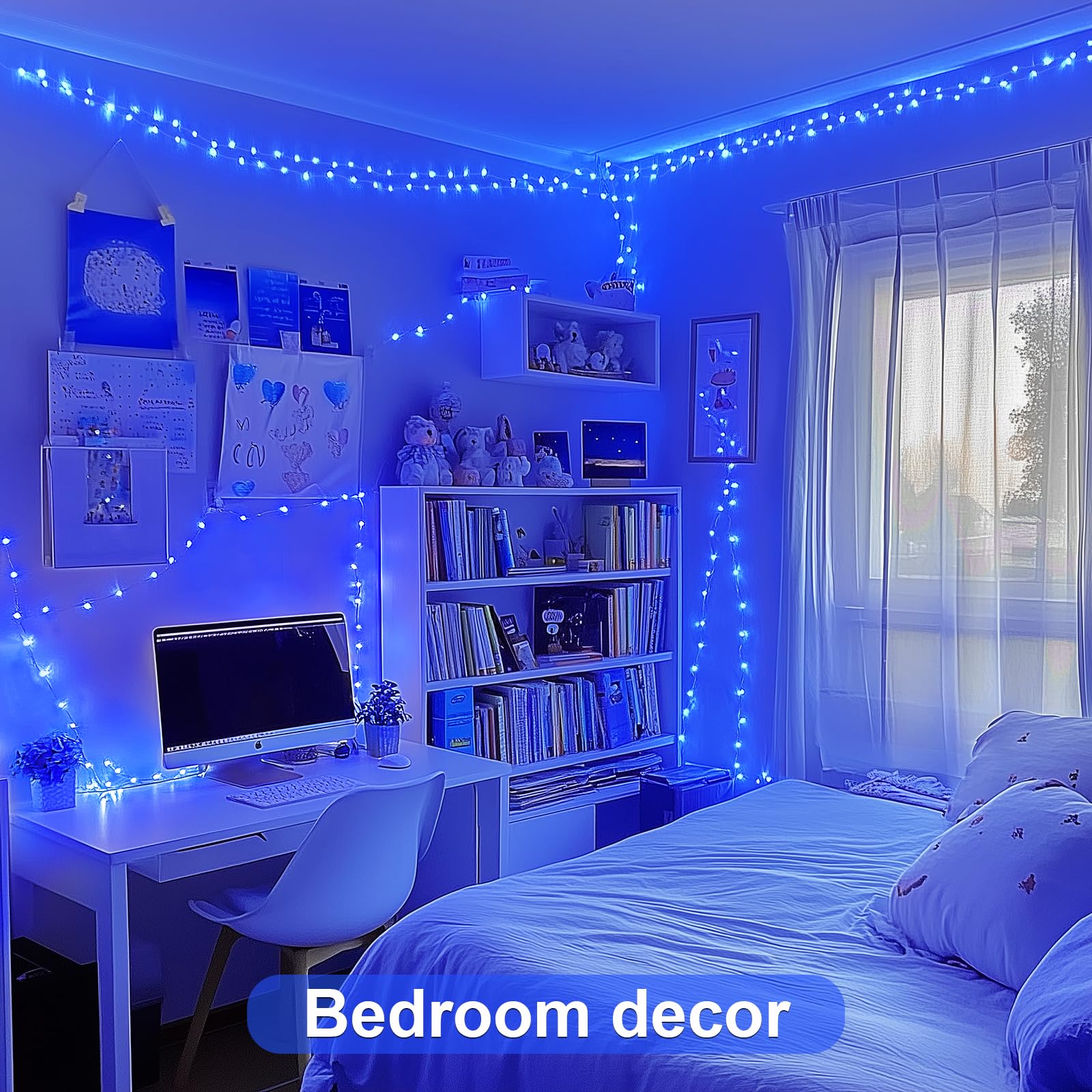 JMEXSUSS Paquete de 8 50 luces LED azules de hadas que funcionan con pilas, decoraciones de Halloween y Navidad